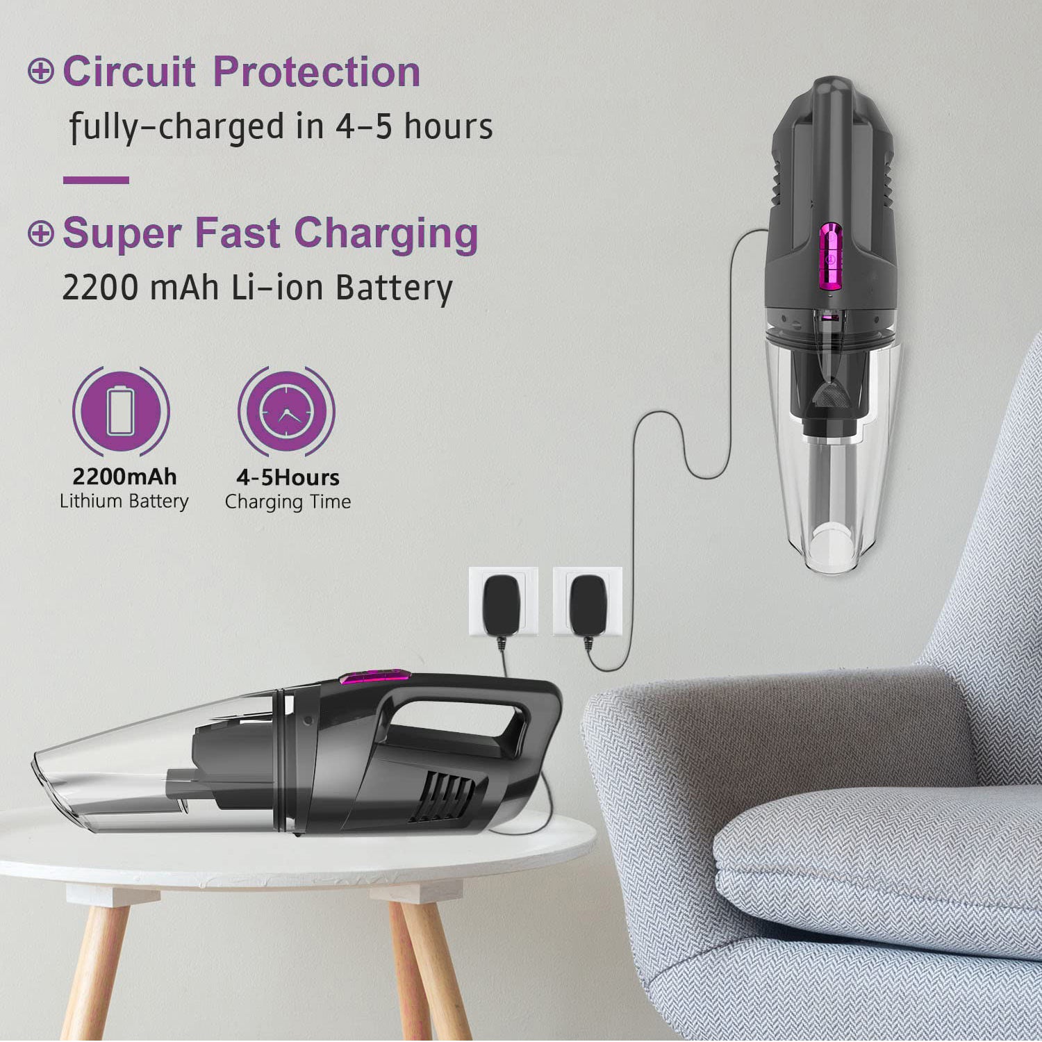 WHALL Cordless Handheld Vacuum, 8500PA Wet/Dry for Home & Office