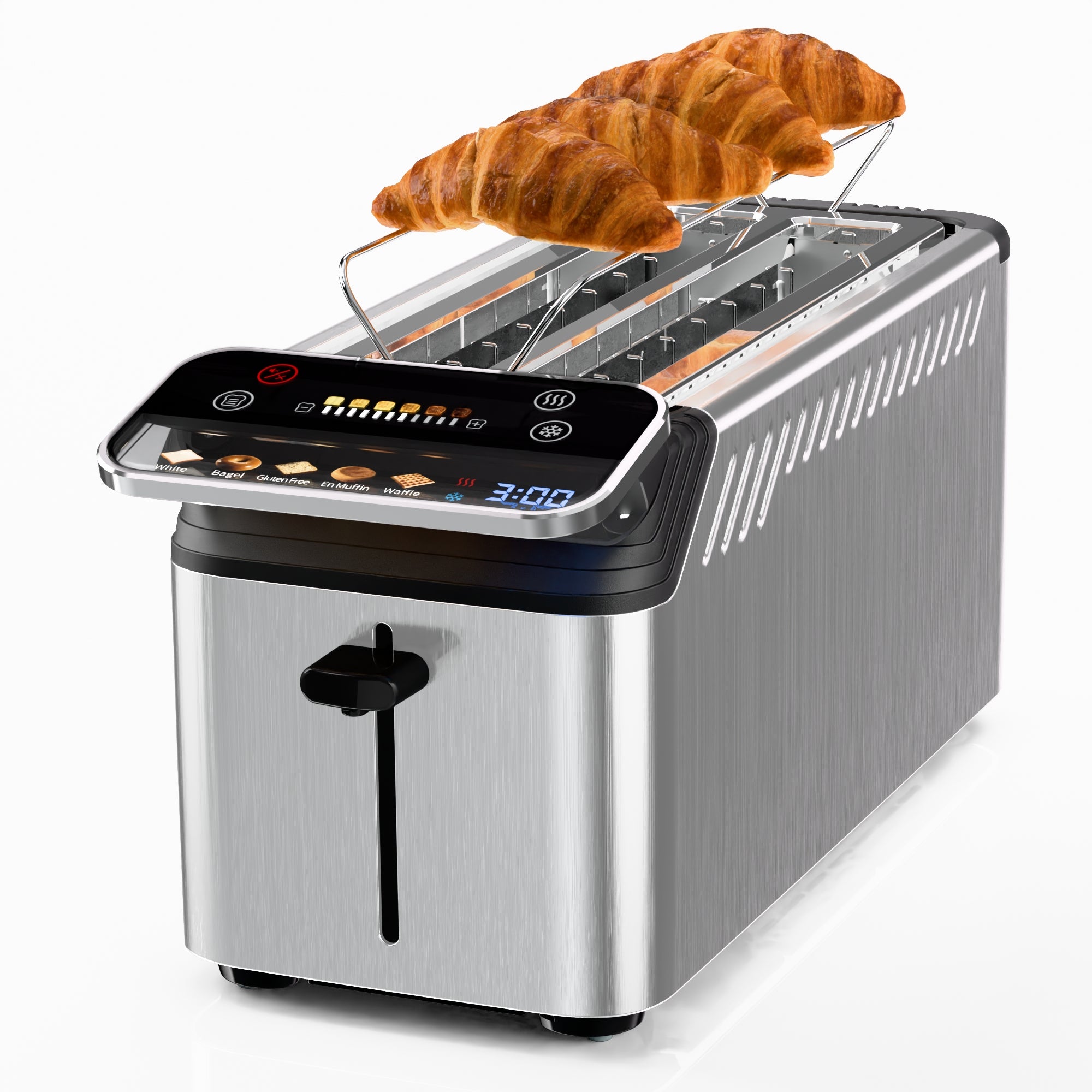 WHALL 4 Slice Long Slot Toaster, Touch Screen with Projection Display,1.5" Wide Slots, 5 Bread Types & 11 Shade Settings