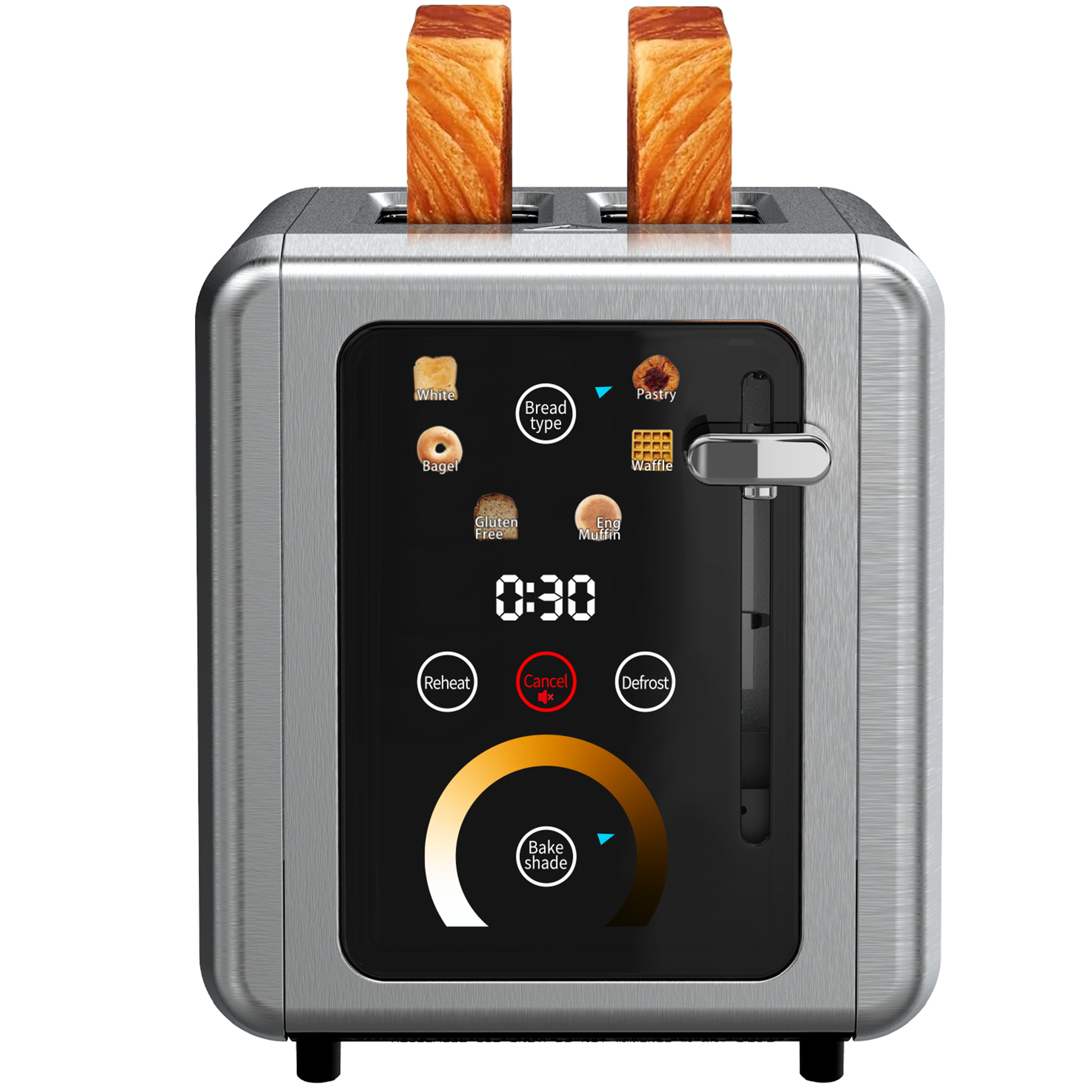 WHALL 2 Slice Toaster - Stainless Steel Toaster with Wide Slot, 6 Shade Settings, Bagel Function, Silver