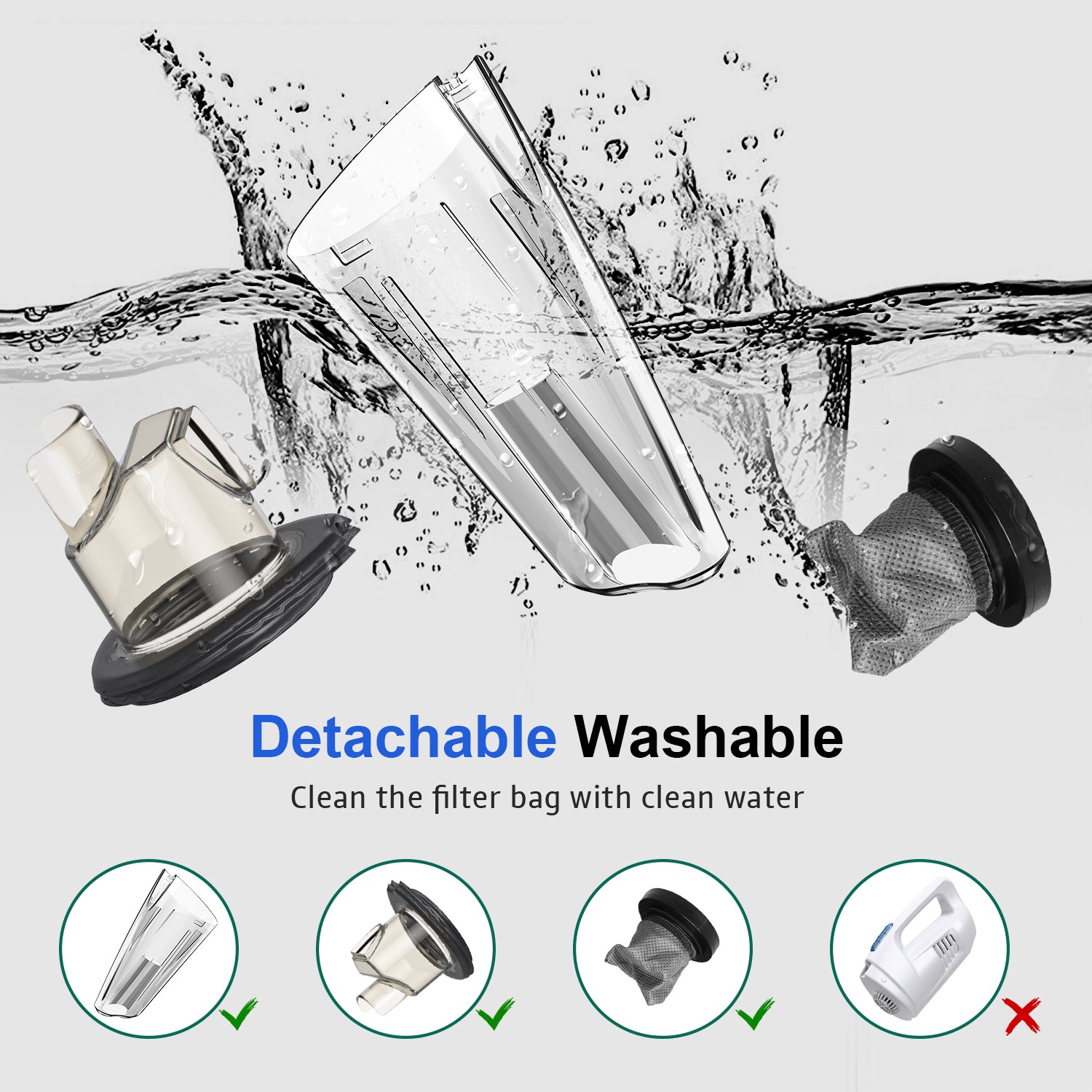 WHALL Cordless Handheld Vacuum, Wet/Dry 2-in-1, Powerful Suction, LED Light, Ultra Lightweight & Portable