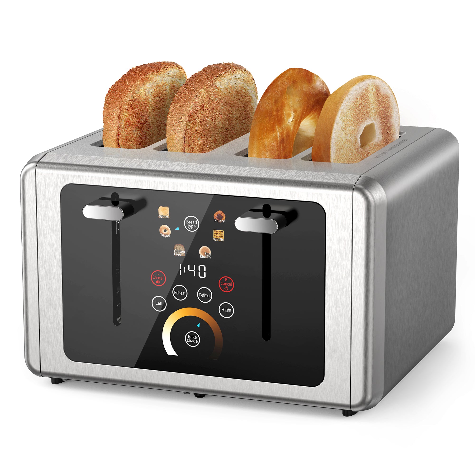 WHALLULTRA 4‑Slice Touchscreen Toaster, Stainless Steel, Extra Wide Slots, 6 Shade Settings