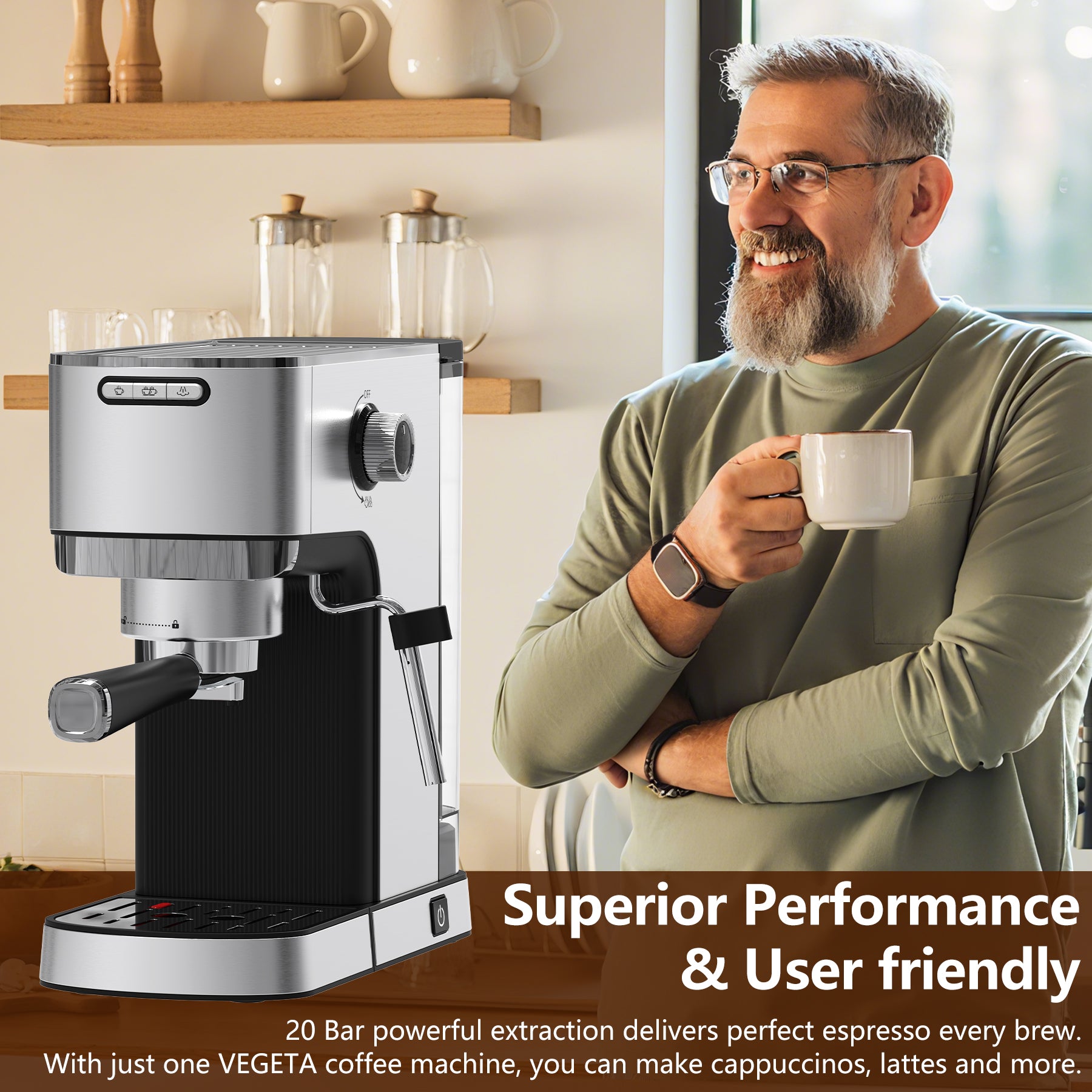 WHALL 20 Bar Espresso Machine, Milk Frother Steam Wand, 40oz Water Tank
