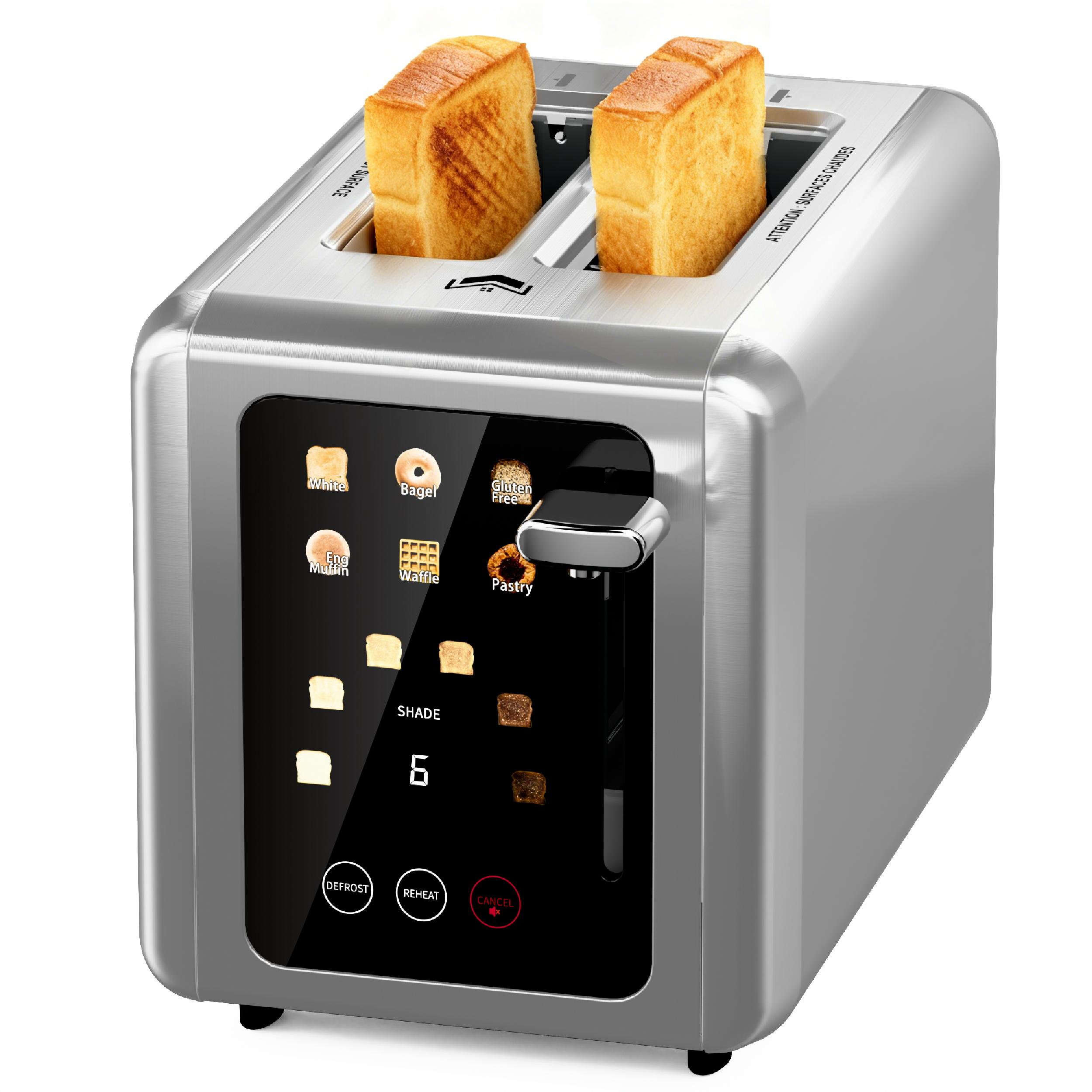 WHALLULTRA 2 Slice Touch Screen Toaster Smart Digital with 1.5" Wide Slots, 6 Settings, Memory Function, Countdown Timer, Brushed Stainless