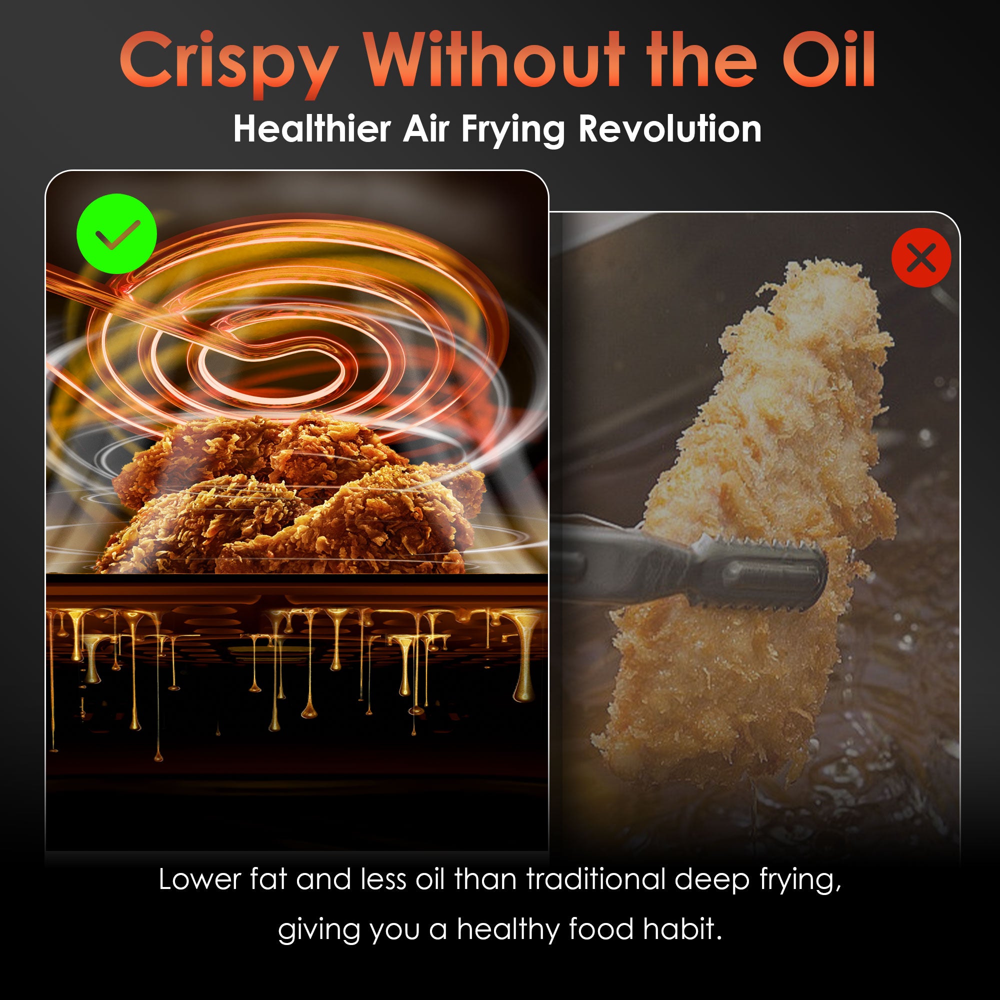 WHALL Stainless Steel 6QT Air Fryer with Visual Window, 8 Preset Menus & 360° Rapid Air Circulation for Healthy Oil-Less Cooking