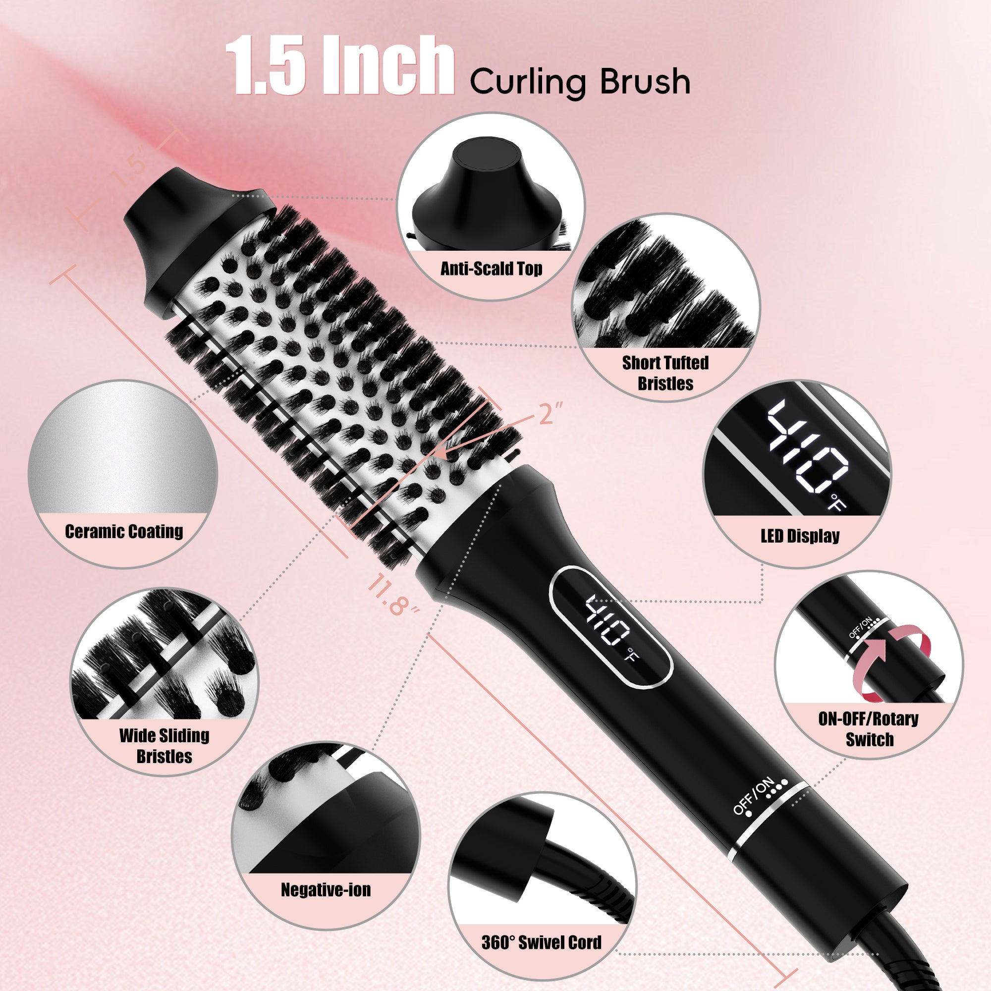 SKIMI Thermal Brush, Heated Round Brush,Curling Iron, Electric Curl Wand Anti-Scald Nylon Bristles