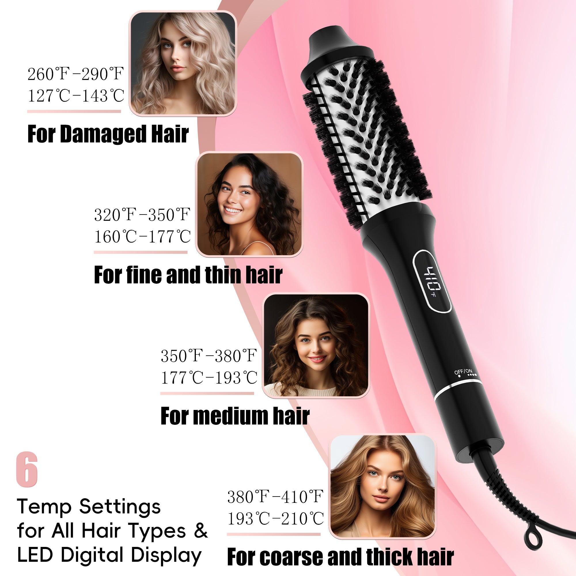 SKIMI Thermal Brush, Heated Round Brush,Curling Iron, Electric Curl Wand Anti-Scald Nylon Bristles