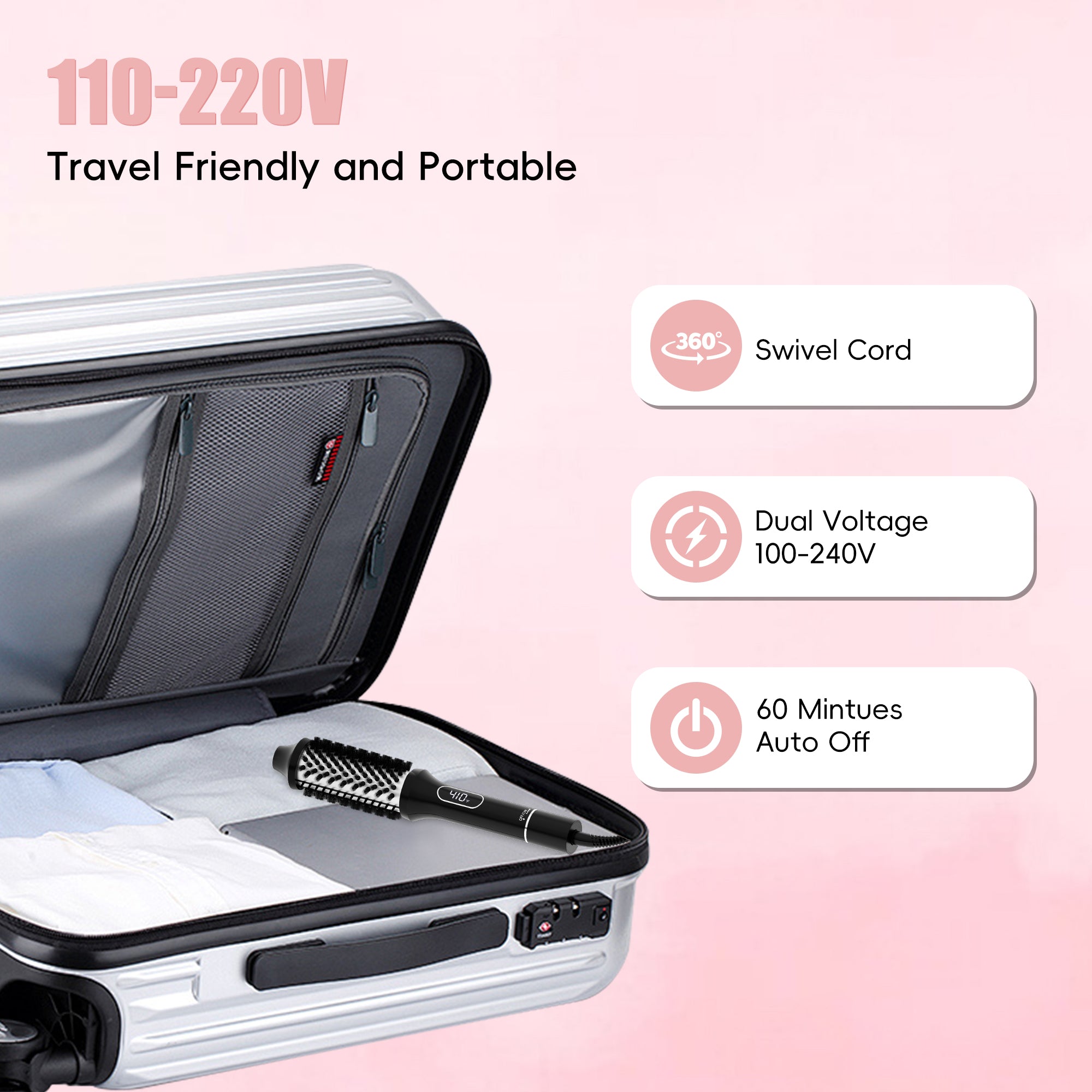 SKIMI Thermal Brush, Heated Round Brush,Curling Iron, Electric Curl Wand Anti-Scald Nylon Bristles