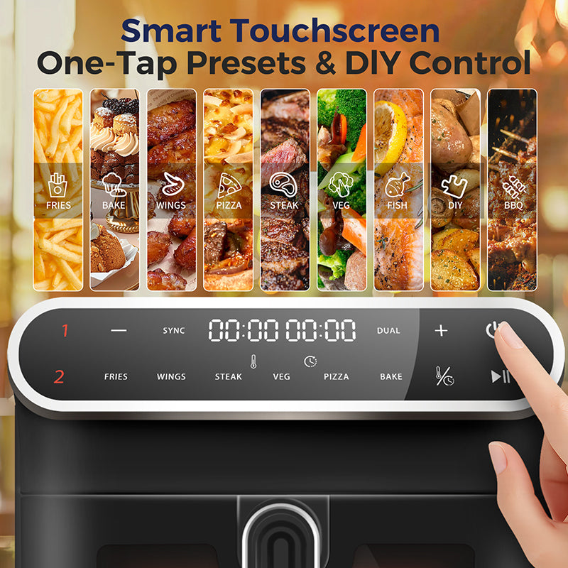 WHALL Dual Basket Digital Air Fryer Oven with View Windows, 2 Independent 5.5 Qt Baskets, 1650W, New