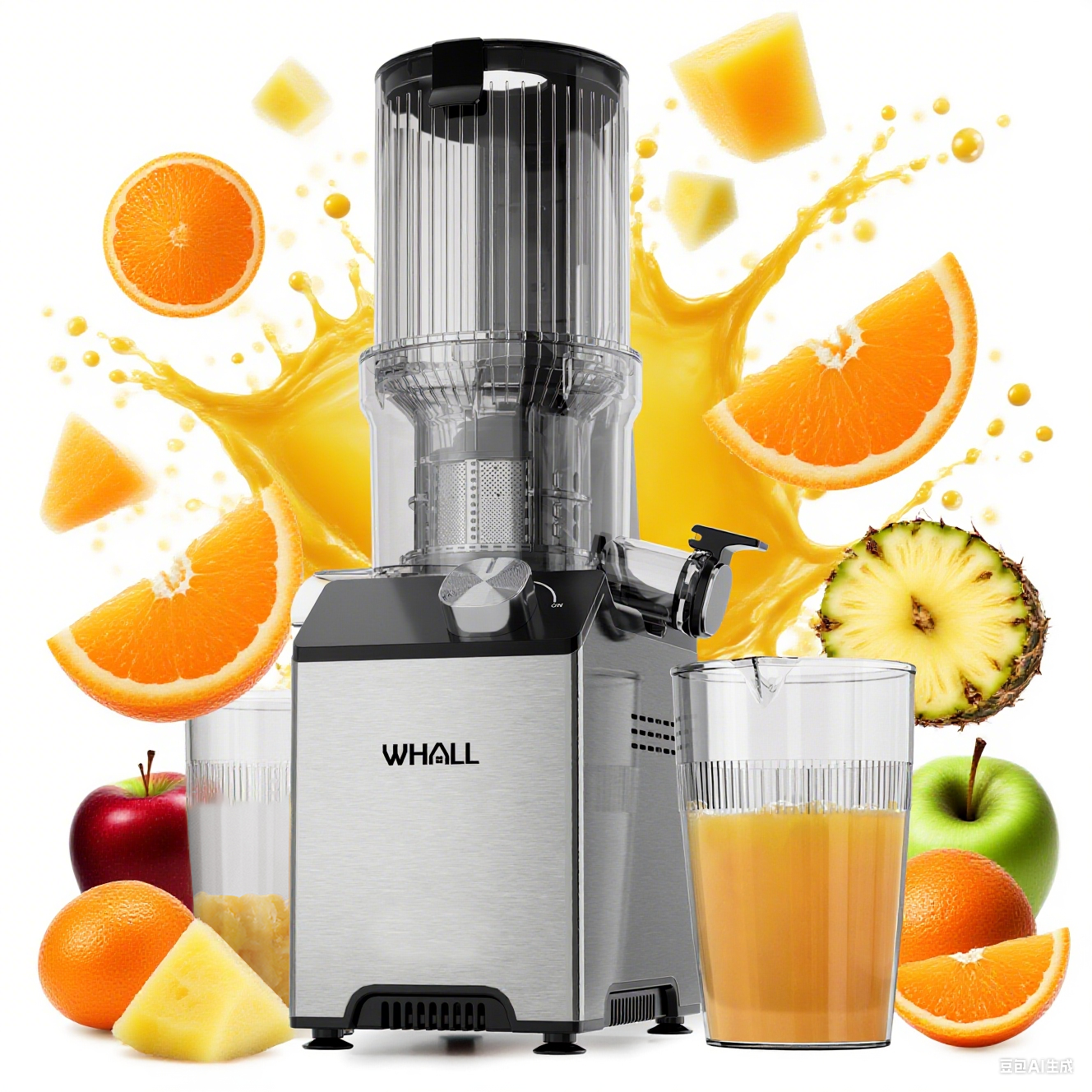 Whall Slow Masticating Juicer – 4" Extra-Large Feed Chute, Dual Speeds for Soft & Hard Produce, 180W