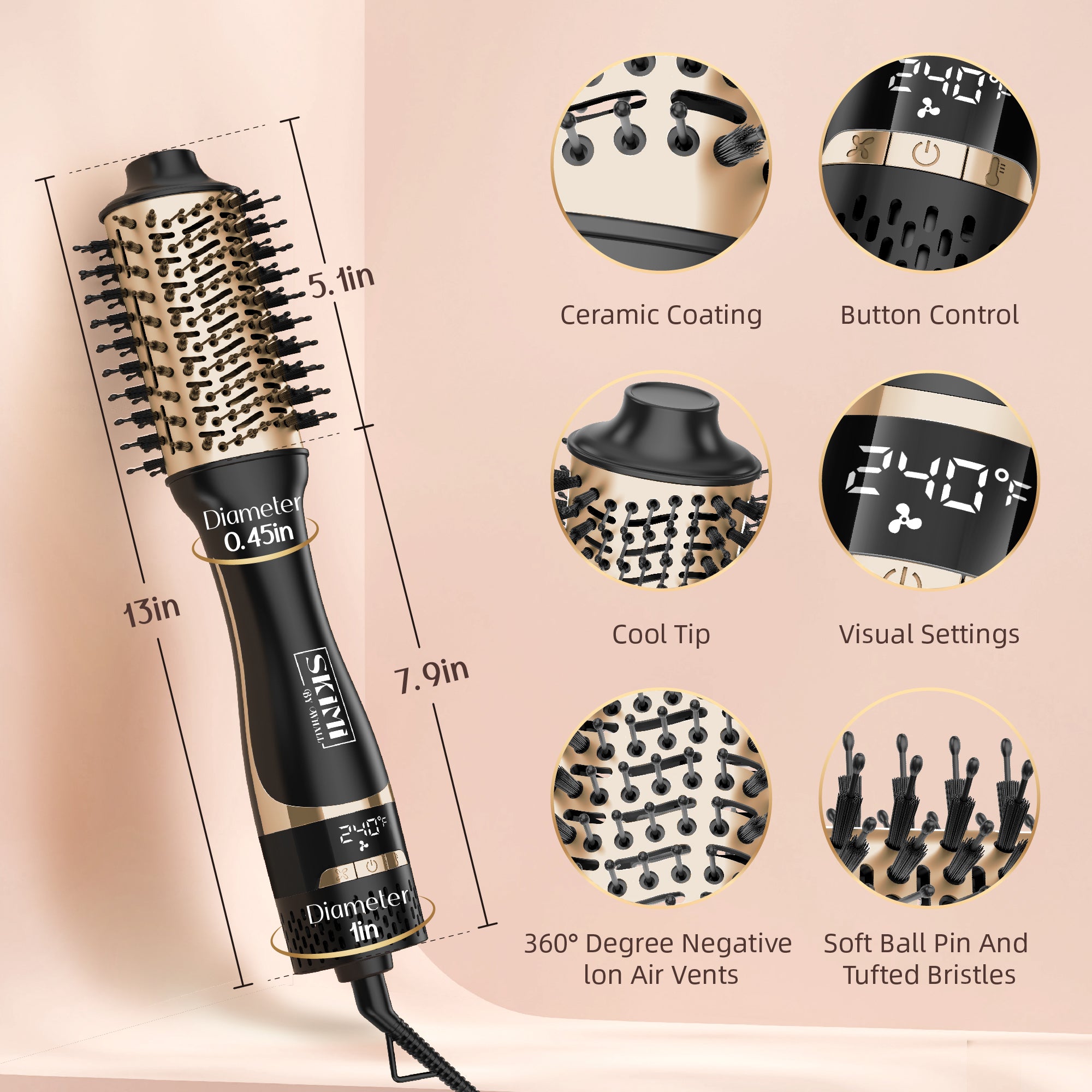 NICEBAY Hair Dryer Brush Blow Dryer Brush in One, Hot Hair Brush Styler Volumizer Oval Titanium Barrel, Hot Air Straightener for Smooth Frizz-Free