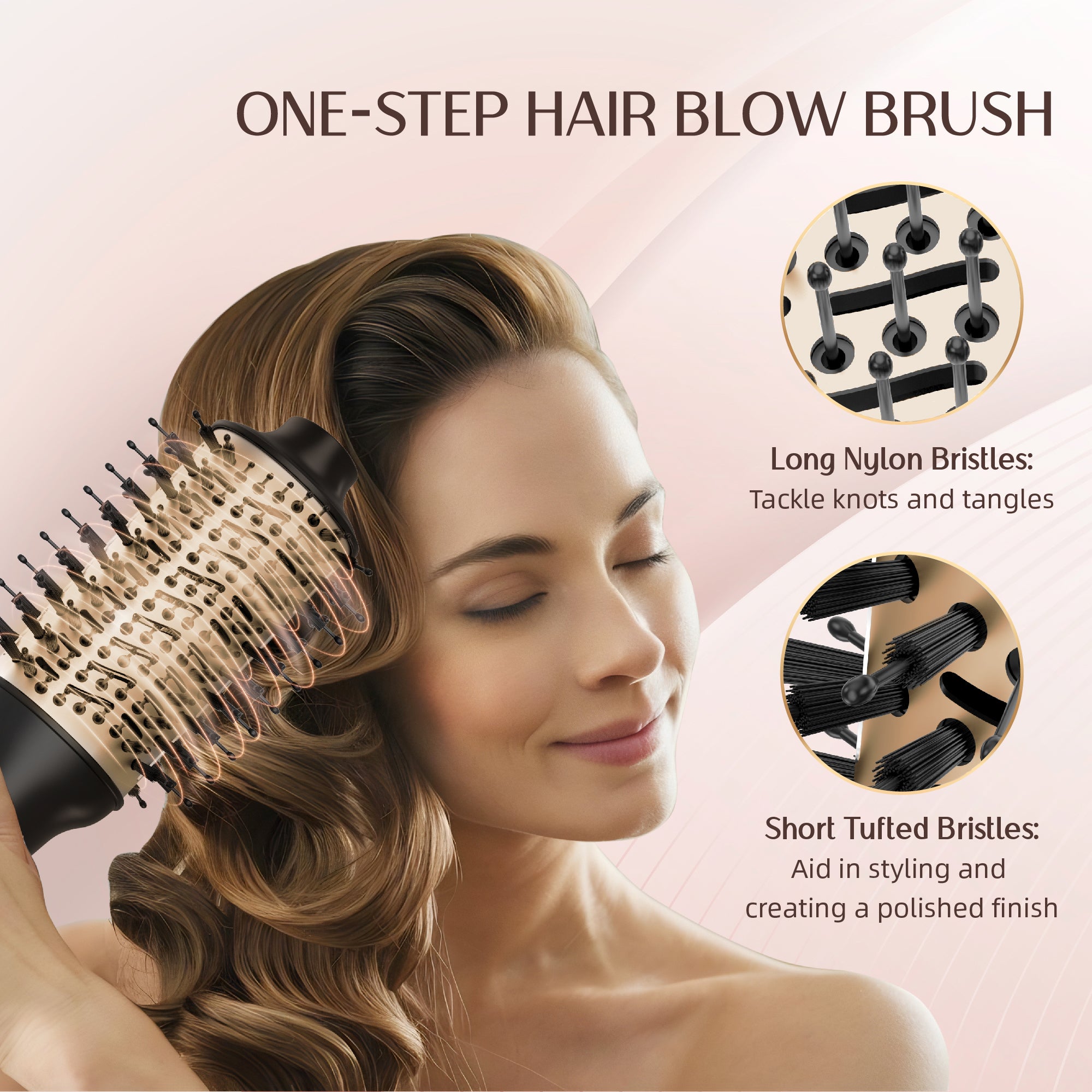 NICEBAY Hair Dryer Brush Blow Dryer Brush in One, Hot Hair Brush Styler Volumizer Oval Titanium Barrel, Hot Air Straightener for Smooth Frizz-Free