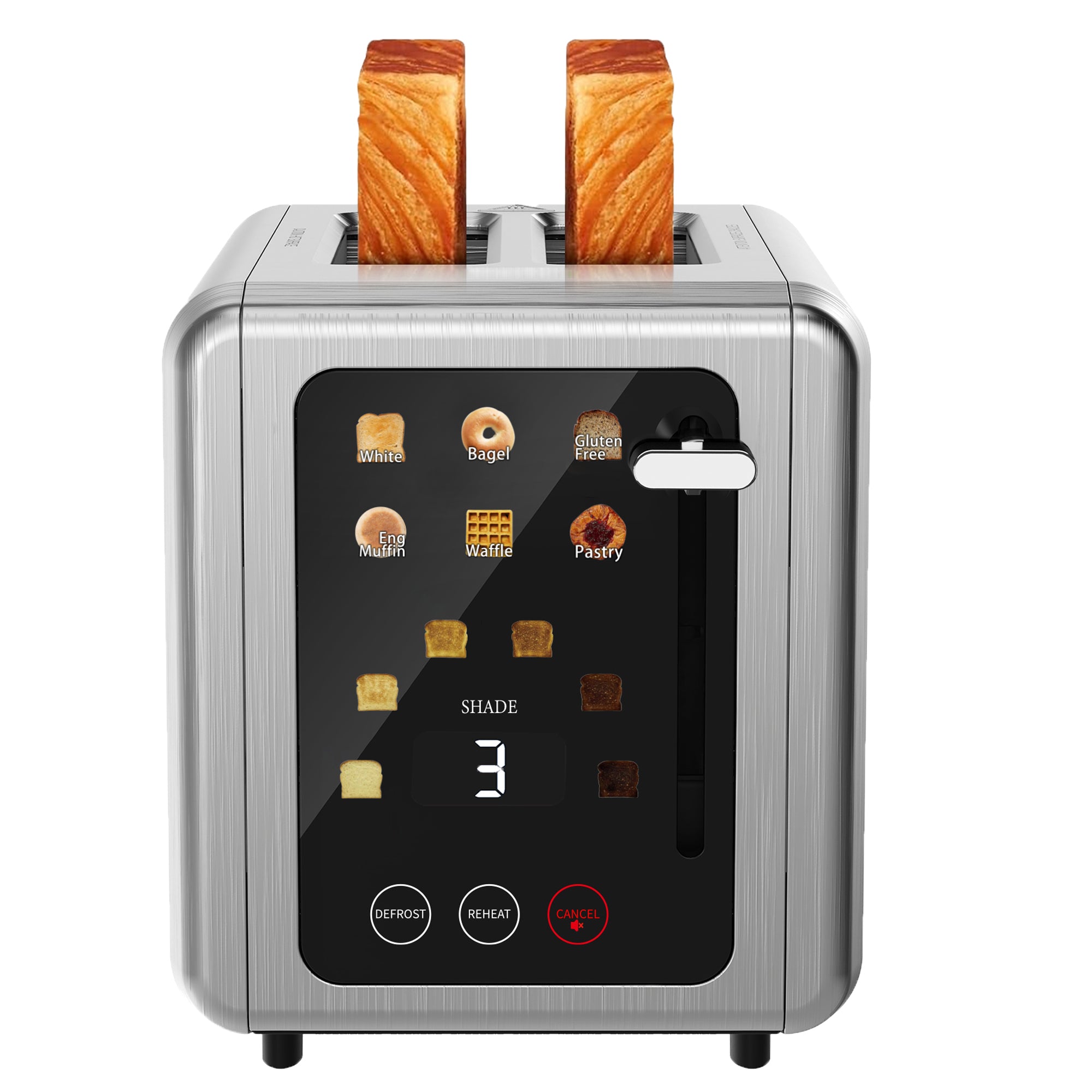 WHALL Touchscreen Toaster 2 Slice, Stainless Steel, 1.5 " Wide Slots, Bagel, Defrost, 850W