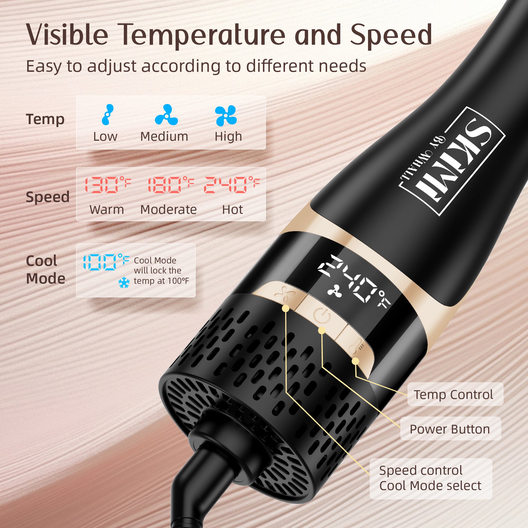 NICEBAY Hair Dryer Brush Blow Dryer Brush in One, Hot Hair Brush Styler Volumizer Oval Titanium Barrel, Hot Air Straightener for Smooth Frizz-Free