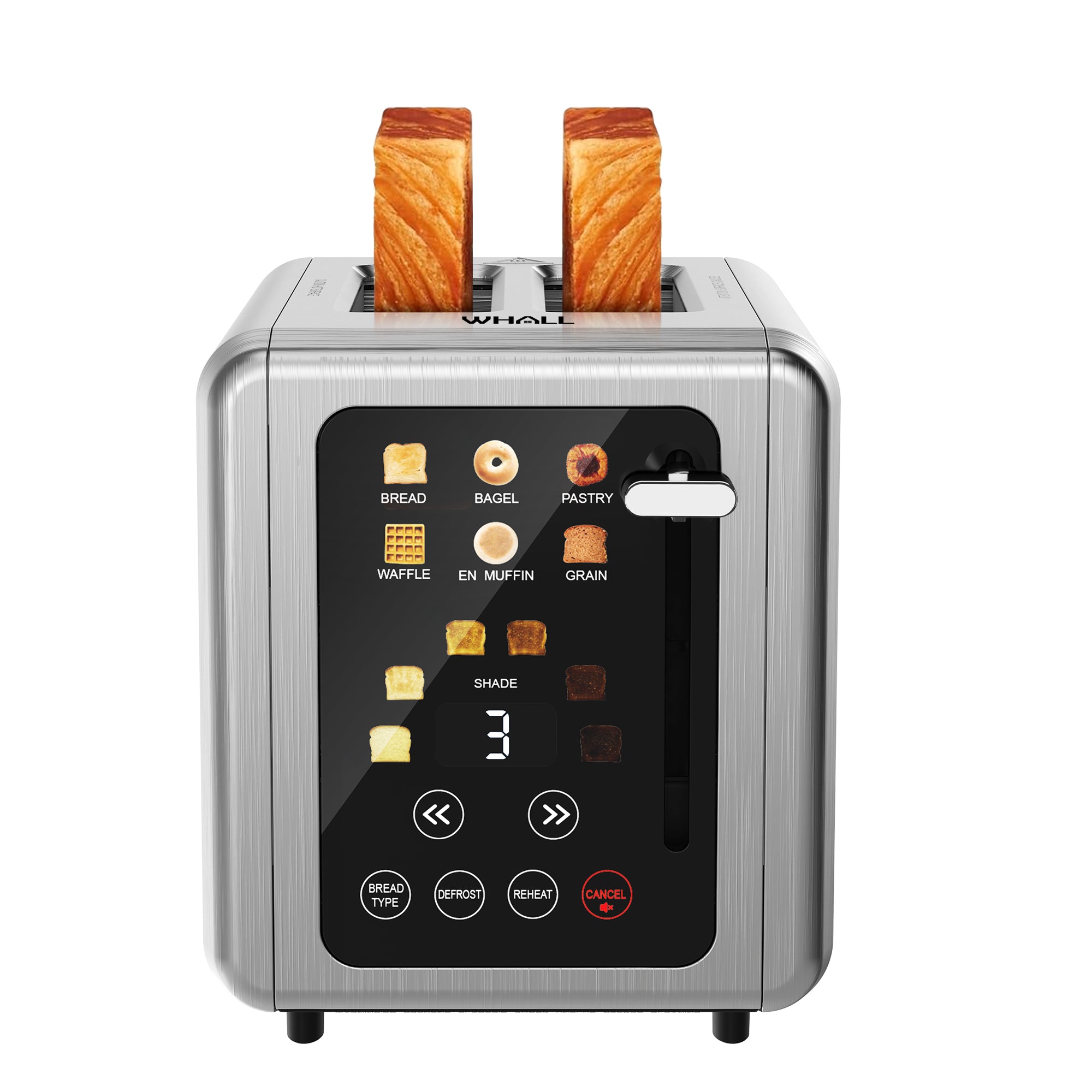 WHALL Touchscreen 2 Slice Toaster with 1.5" Wide Slots , Bagel & Bread Toaster