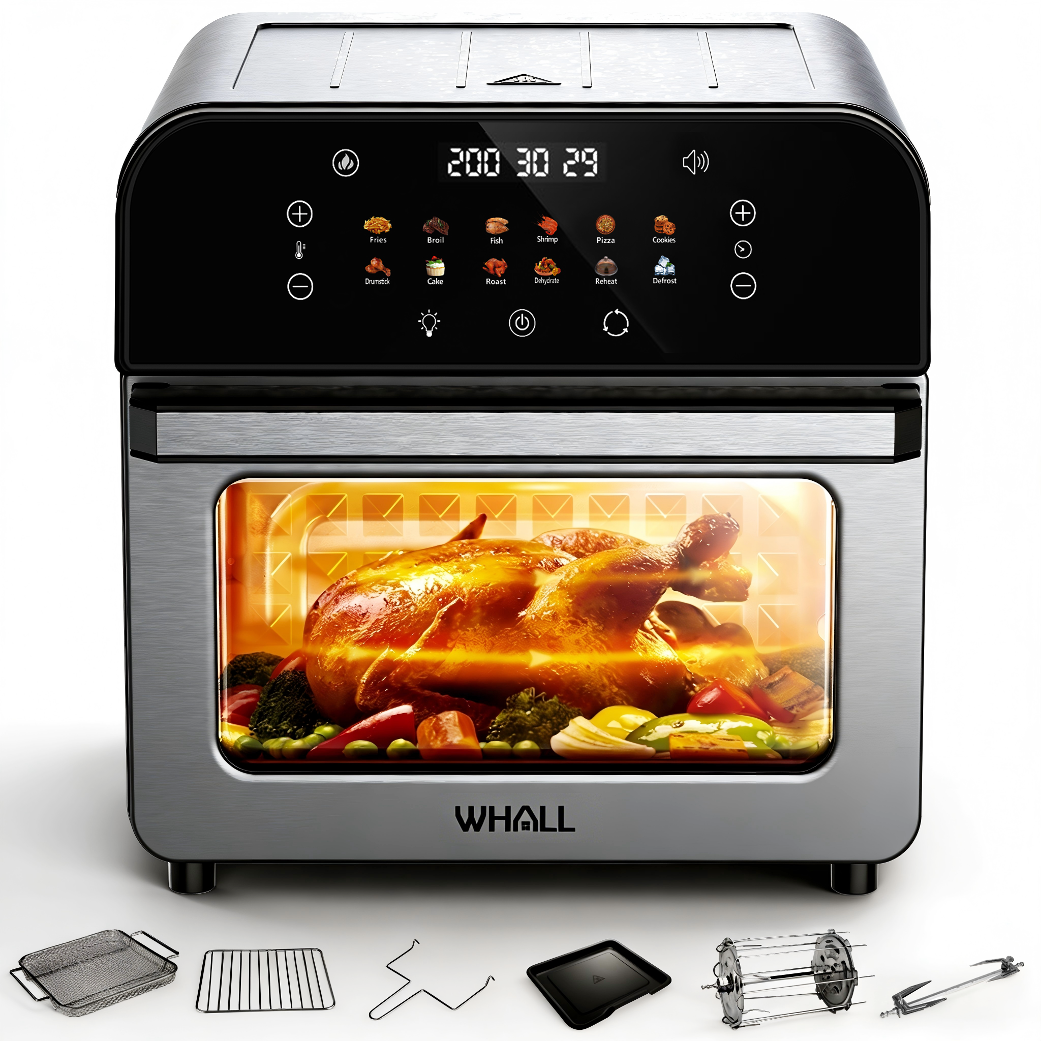WHALL 12QT Touchscreen Air Fryer Toaster Oven, 12 Pre-set Menus, Clear Window, Less Oil