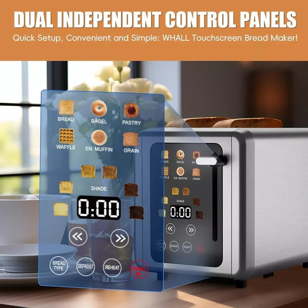 WHALL Toaster 2 Slice, Touch Screen Toasters, Smart Bread Toaster, Stainless Steel Small Toaster, Wide Slots Toaster With Bagel, Home and Kitchen