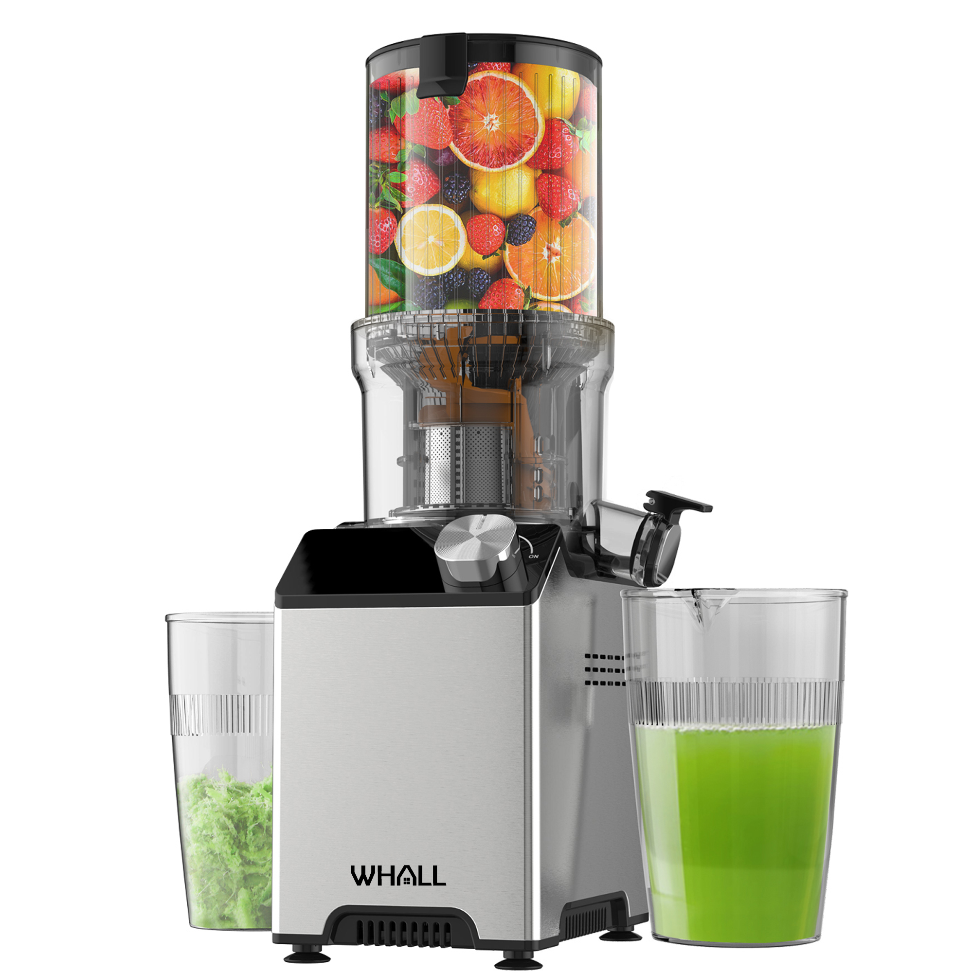 WHALL Cold Press Juicer Machine, Slow Masticating Machines with 4" Extra Large Feed Chute, Reverse Function, Soft & Hard Models 180W