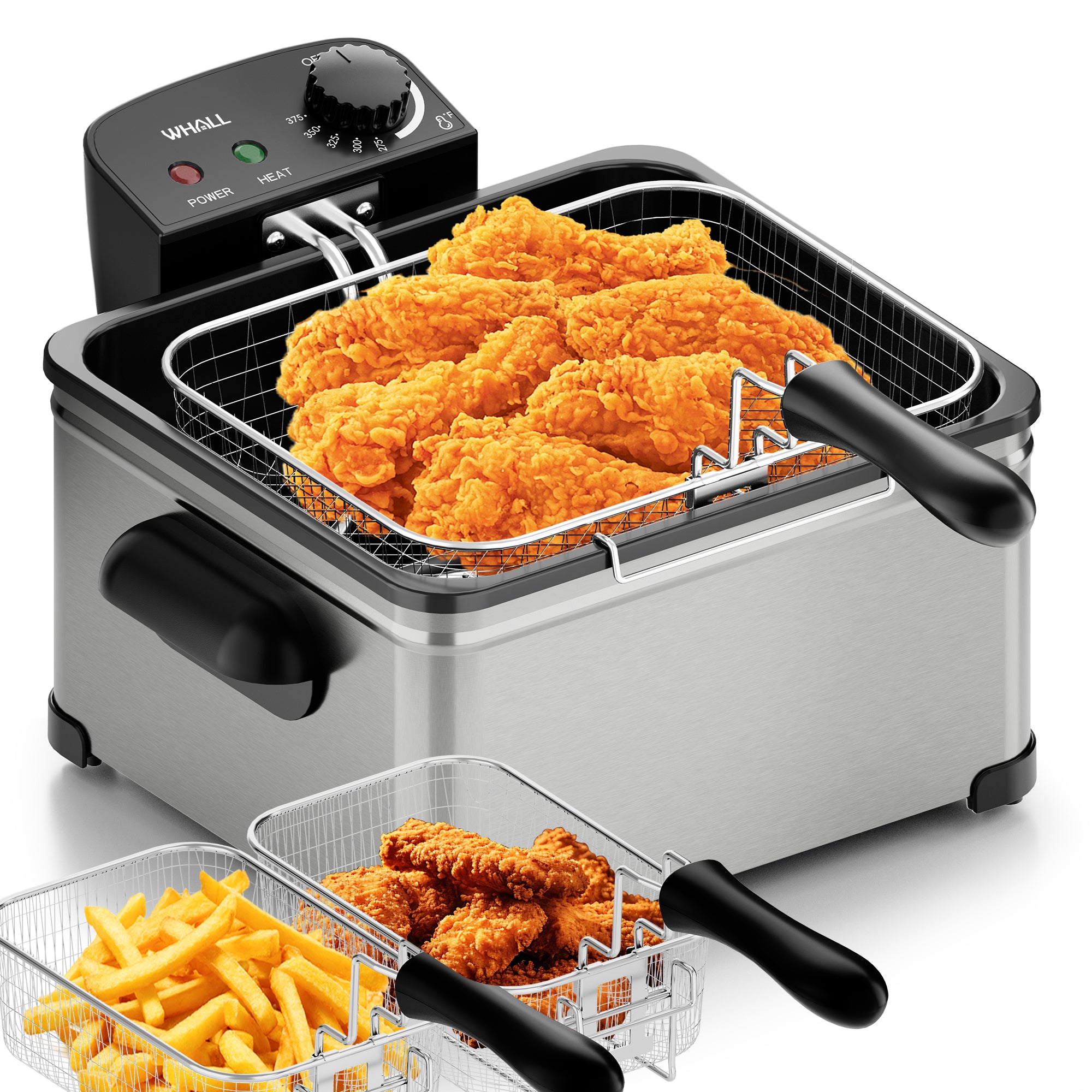 WHALL 5L Large Capacity Deep Fryer – 1700W High Power, Adjustable Temperature Control, Stainless Steel