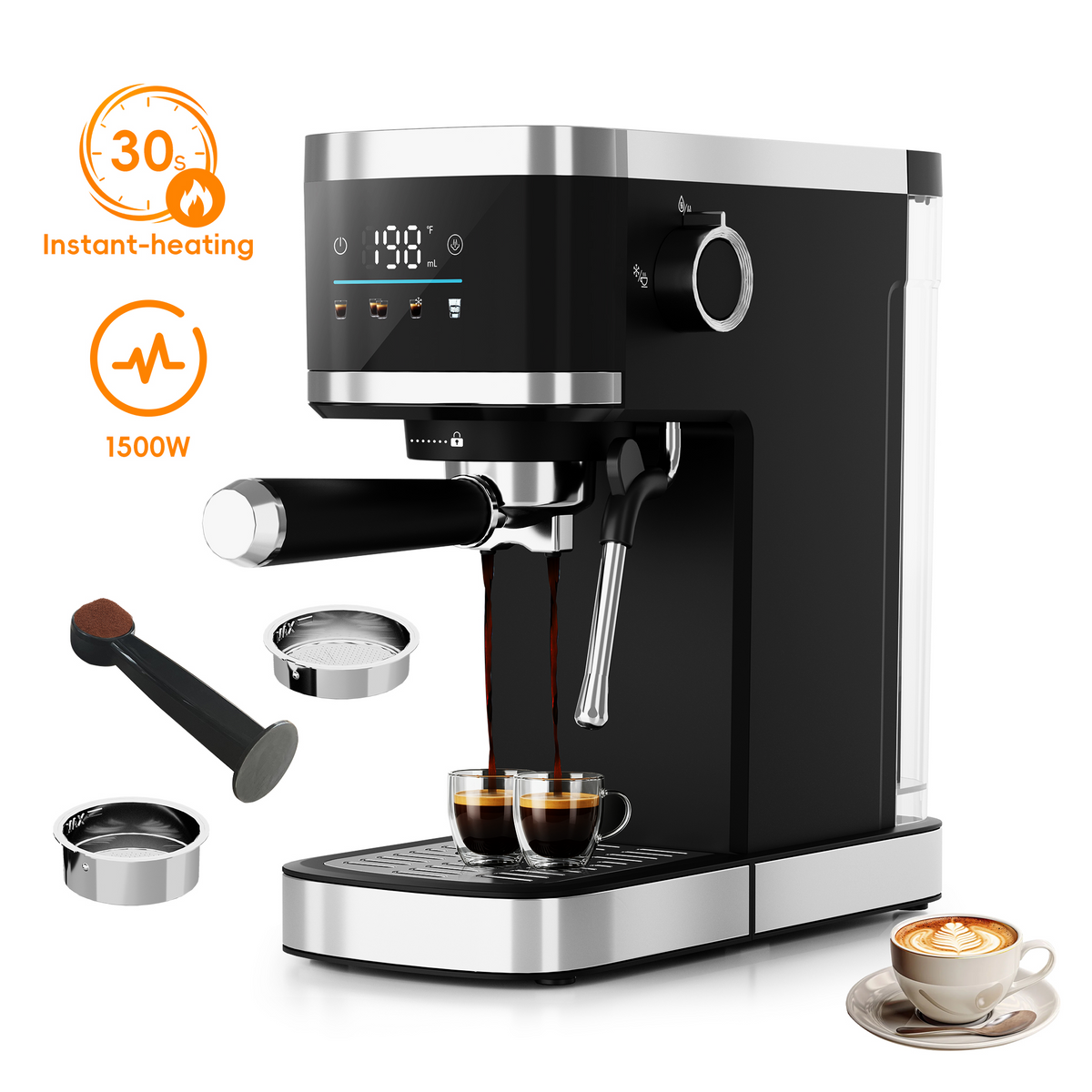 WHALL 20 Bar Espresso Machine & Coffee Maker – with Milk Frother Steam Wand, Stainless Steel Build & 40oz Water Tank
