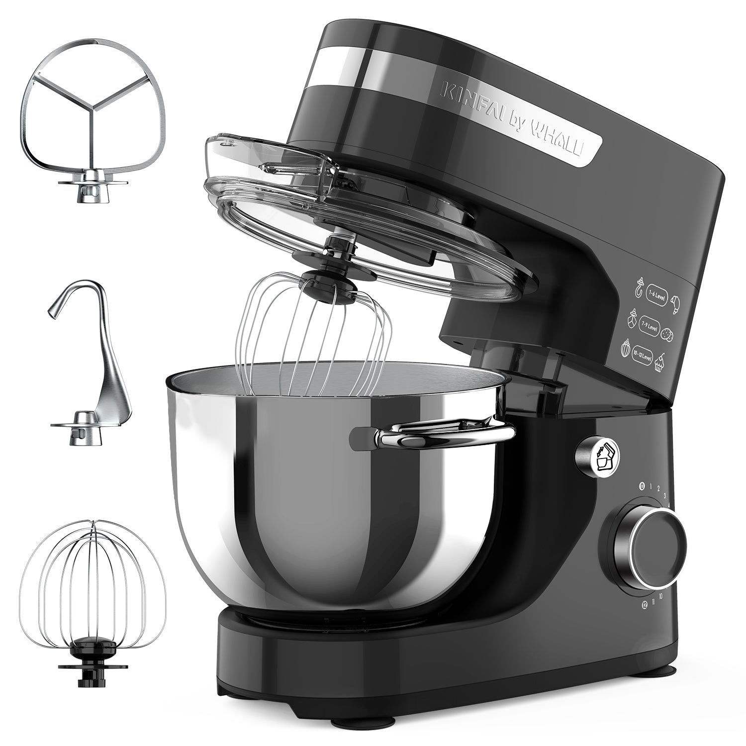 WHALL 12-Speed Tilt-Head Electric Stand Mixer – With Dough Hook, Wire Whip & Stainless Steel Bowl