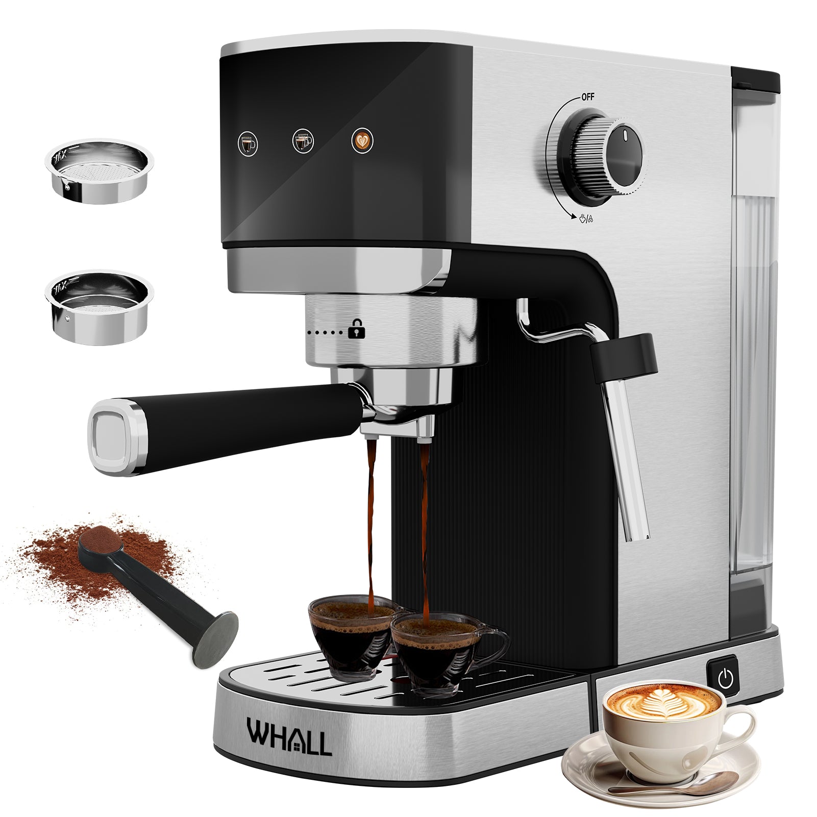 WHALL 20 Bar Touchscreen Espresso Machine with Milk Frother Steam Wand, Stainless Steel