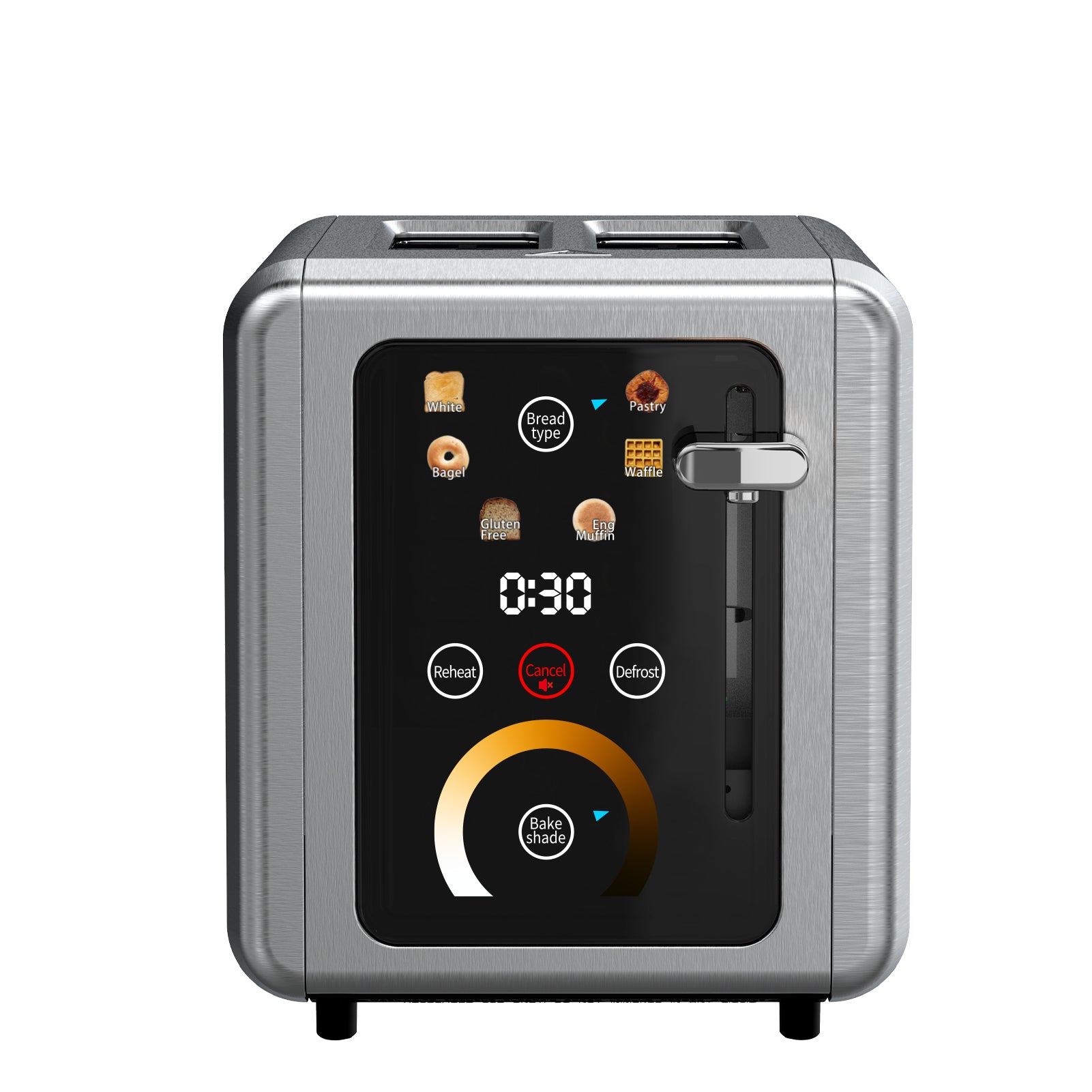 WHALL 2 Slice Touchscreen Toasters with Wide Slots, Bagel, Defrost,Reheat, Stainless Steel