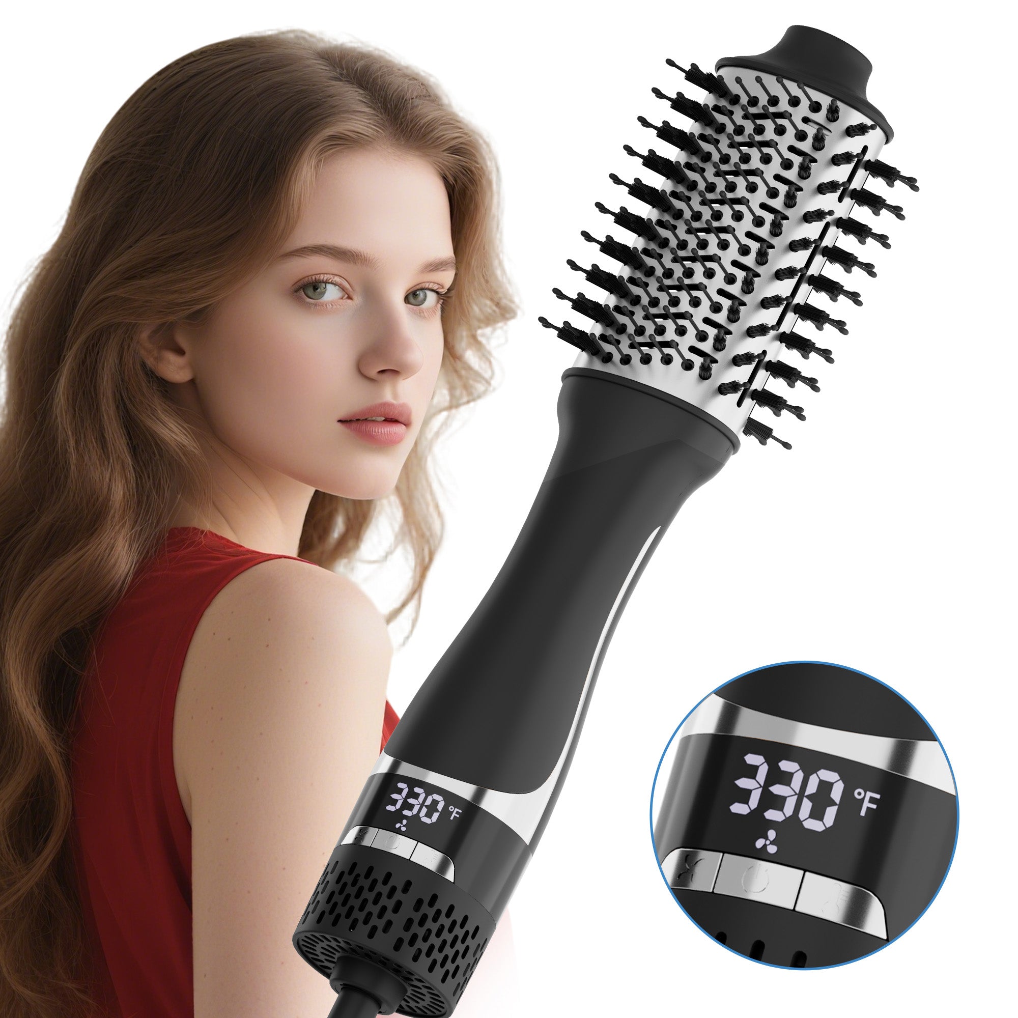 Nicebay Hair Dryer Brush,Blow Dryer Brush in One, Hot Air Dryer,Display Screen,Ceramic Barrel, Hot Air Straightener Brush for Smooth
