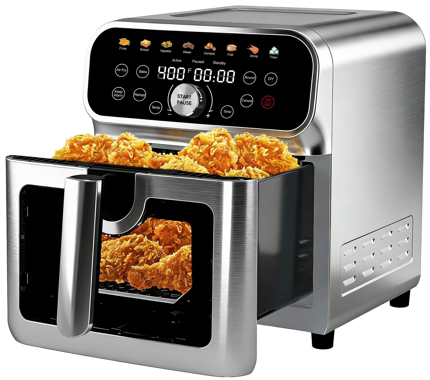 WHALL Stainless Steel 6QT Air Fryer with Visual Window, 8 Preset Menus & 360° Rapid Air Circulation for Healthy Oil-Less Cooking