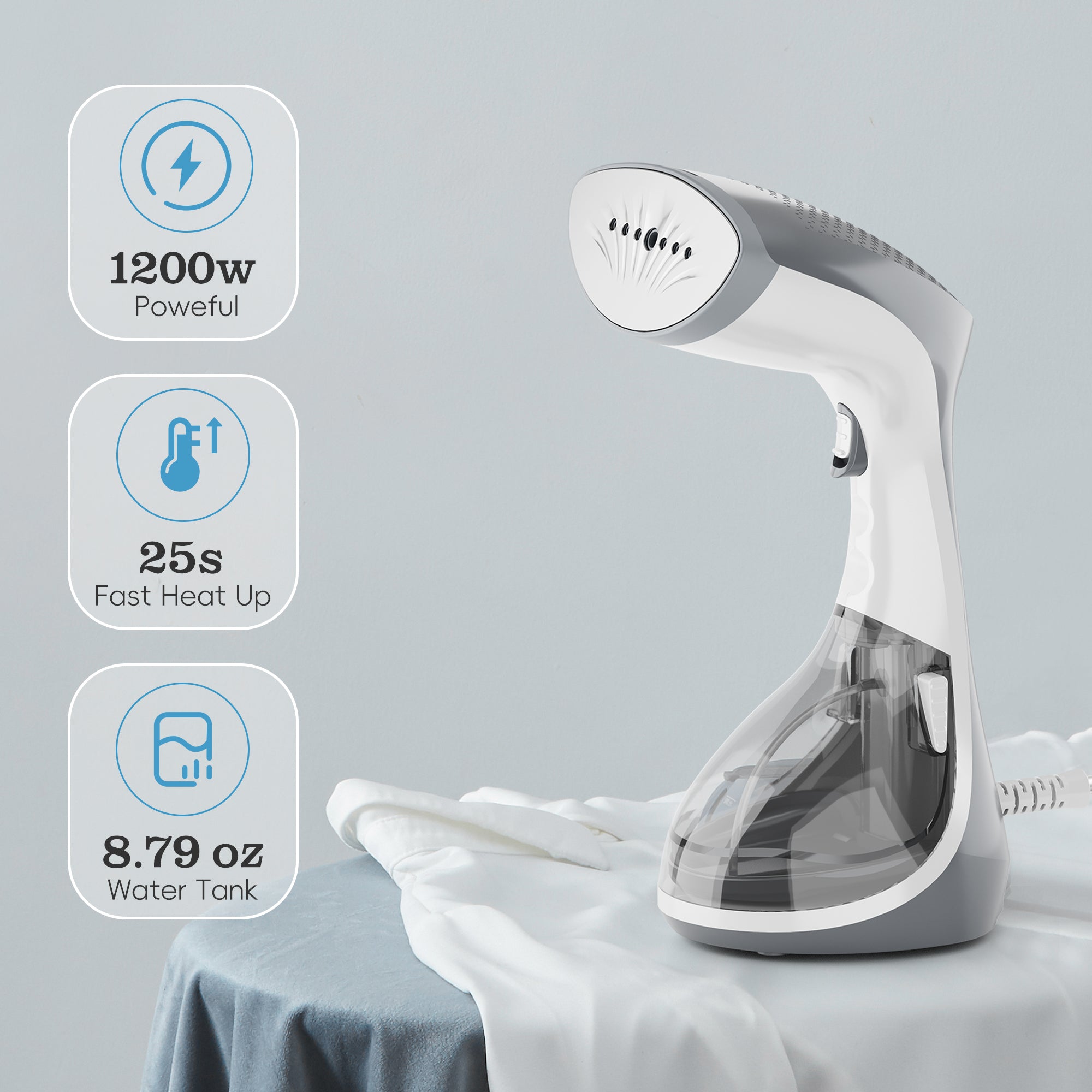 WHALL Compact Handheld Steamer with Brush, Fast Heat Up Steam Ironing, Dry Ironing, 1200W
