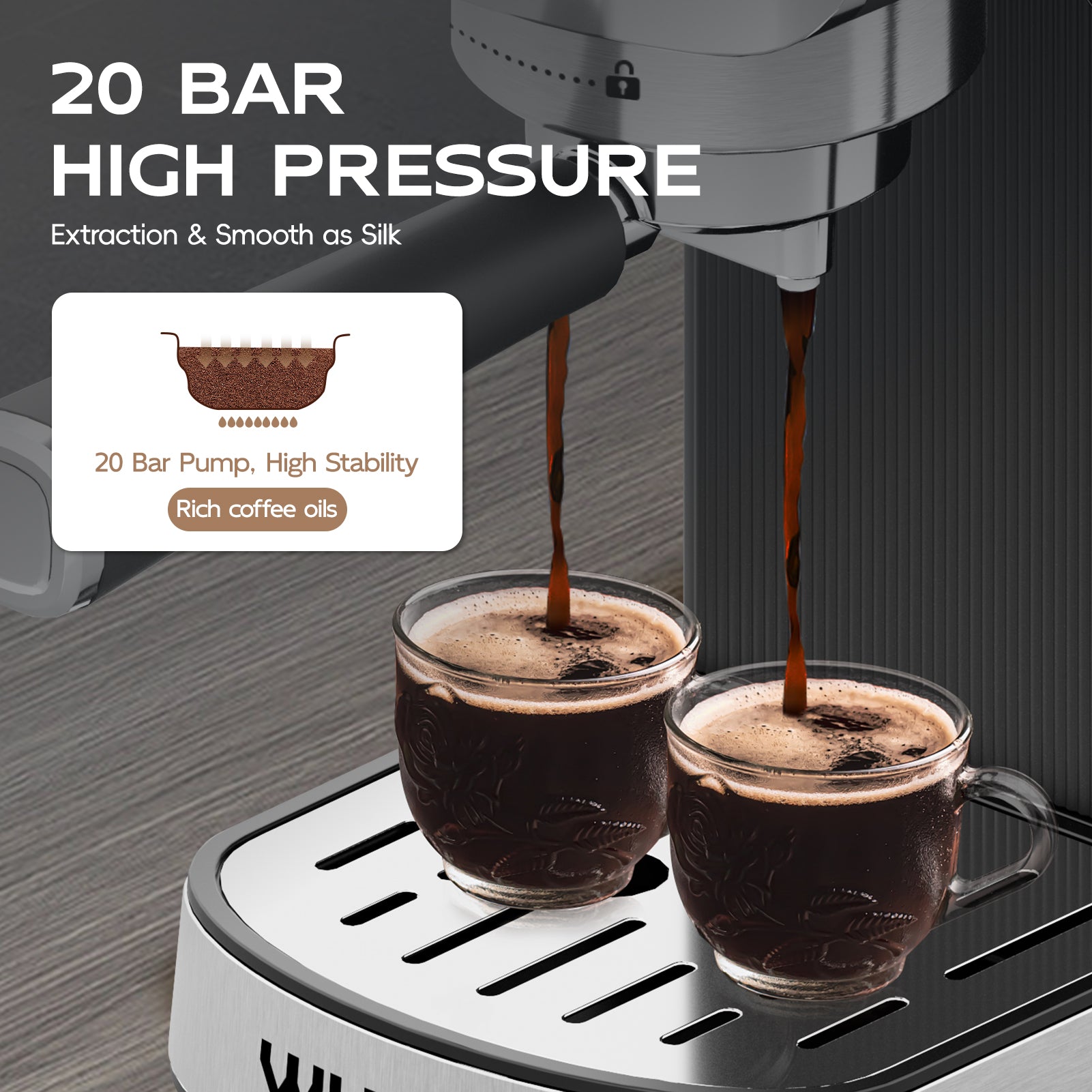 WHALL 20 Bar Touchscreen Espresso Machine & Coffee Maker – With Milk Frother Steam Wand, Stainless Steel Build & Removable Water Tank (New)