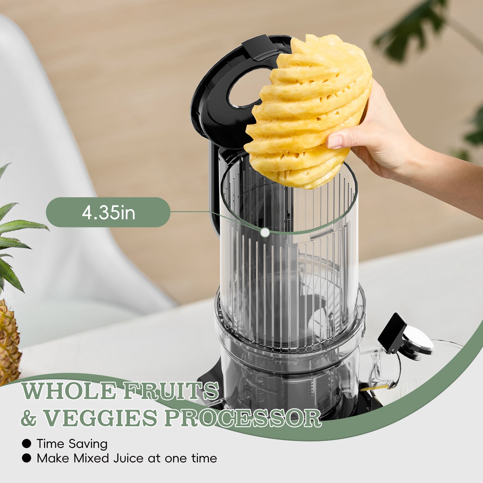 WHALL Cold Press Juicer Machine, Slow Masticating Machines with 4" Extra Large Feed Chute, Reverse Function, Soft & Hard Models 180W