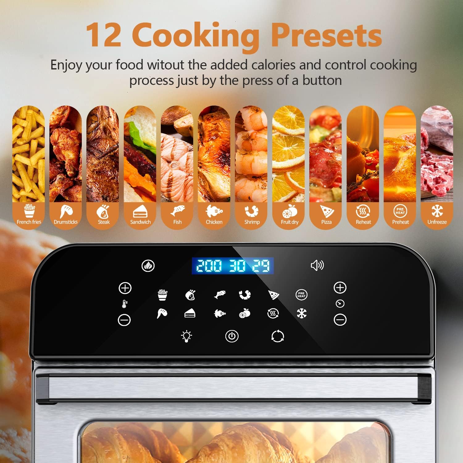 Whall 12QT Smart Touchscreen Air Fryer Oven - 12-in-1 Multi-Function, Large Clear Window, Up to 95% Less Oil