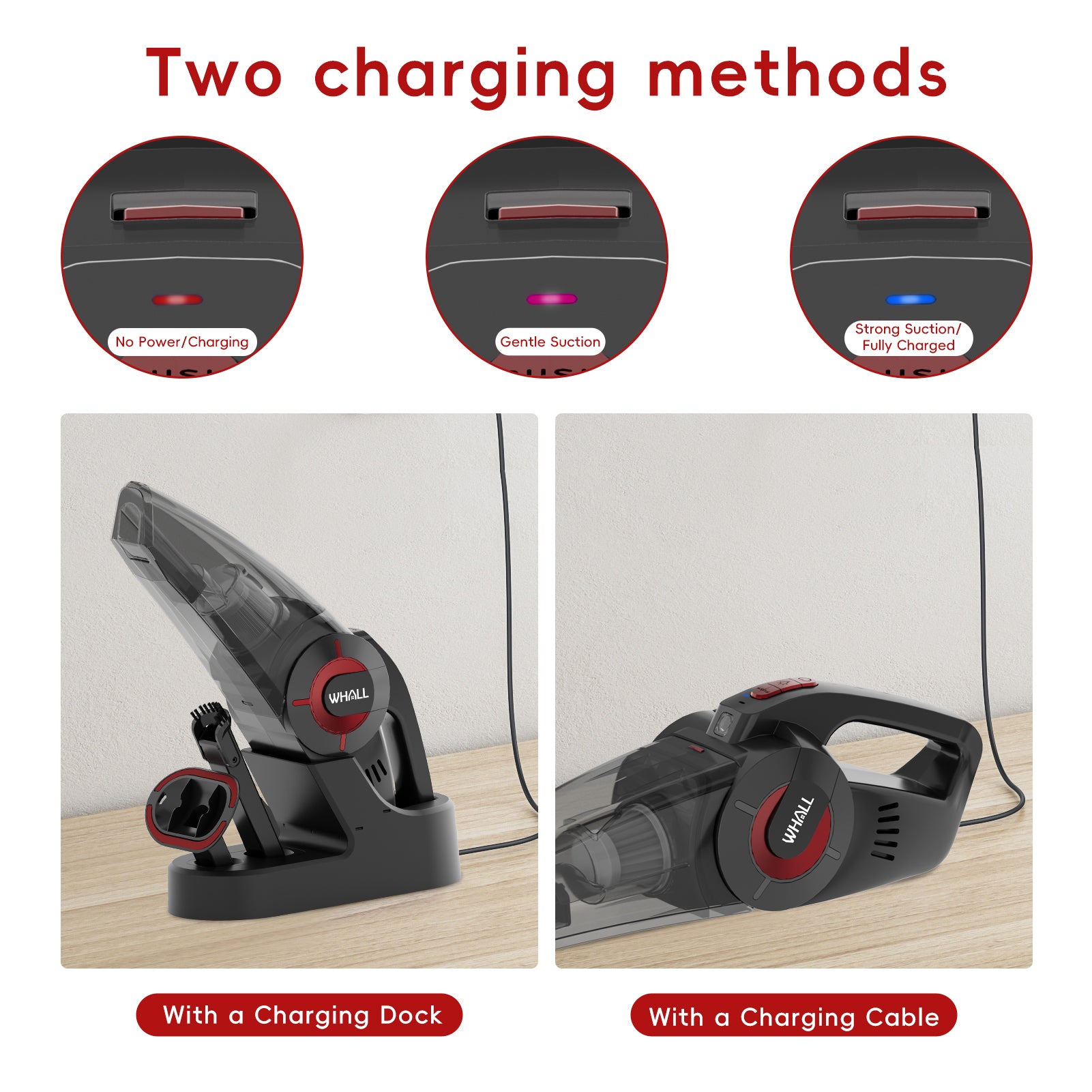 WHALL Handheld Vacuum Cleaner Cordless with Charging Docck, Portable Design for Home Use