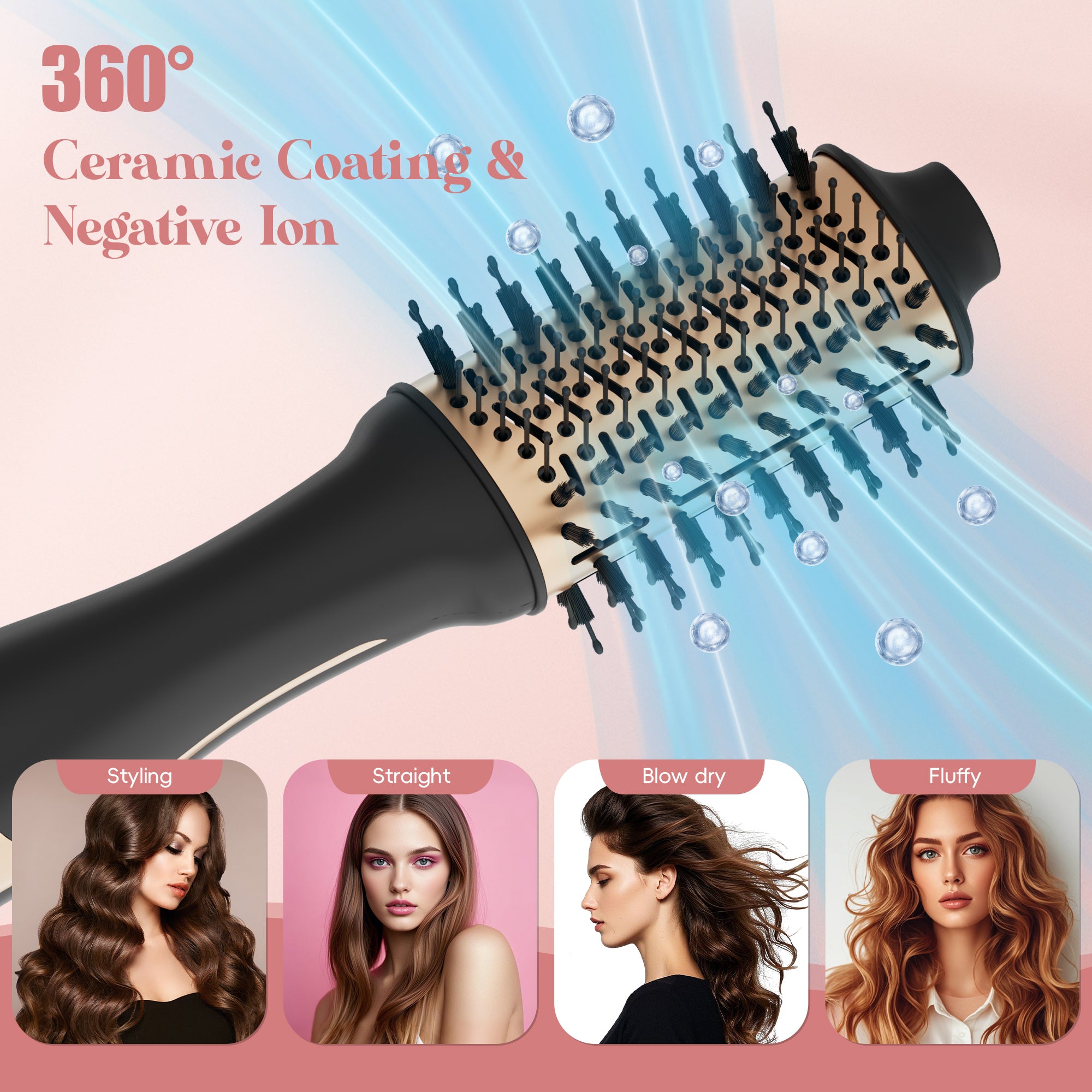 NICEBAY Hair Dryer Brush, Blow Dryer Brush with Display Screen, One Step Hot Air Brush for Hair Drying, Styling and Volumizing