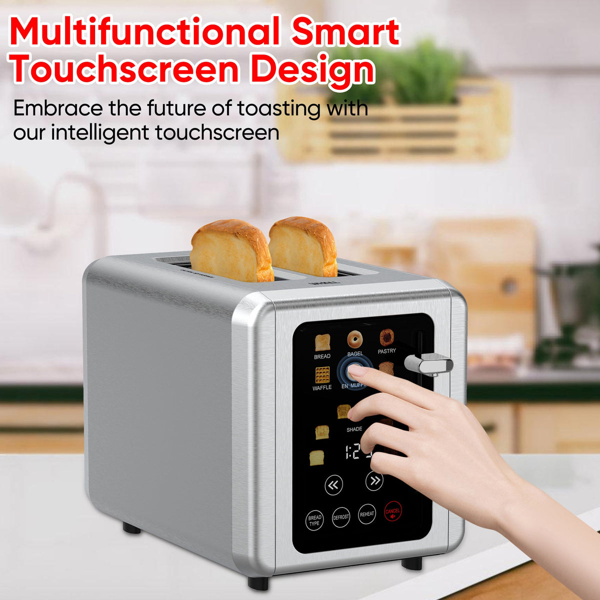 WHALL Toaster 2 Slice, Touch Screen Toasters, Smart Bread Toaster, Sta