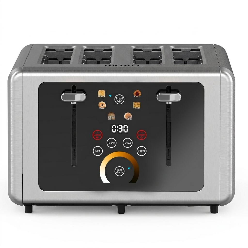 WHALLSE 4 Slice - Stainless Steel Touchscreen Toaster, 6 Shade Settings, Extra Wide Slots Toaster, 1500W
