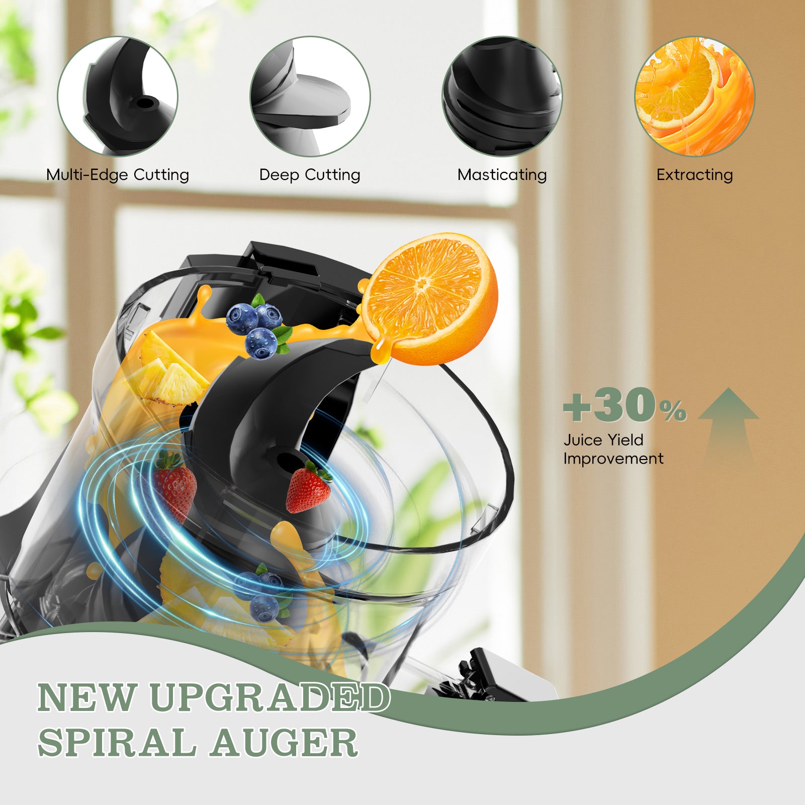 WHALL Cold Press Juicer Machine, Slow Masticating Machines with 4" Extra Large Feed Chute, Reverse Function, Soft & Hard Models 180W