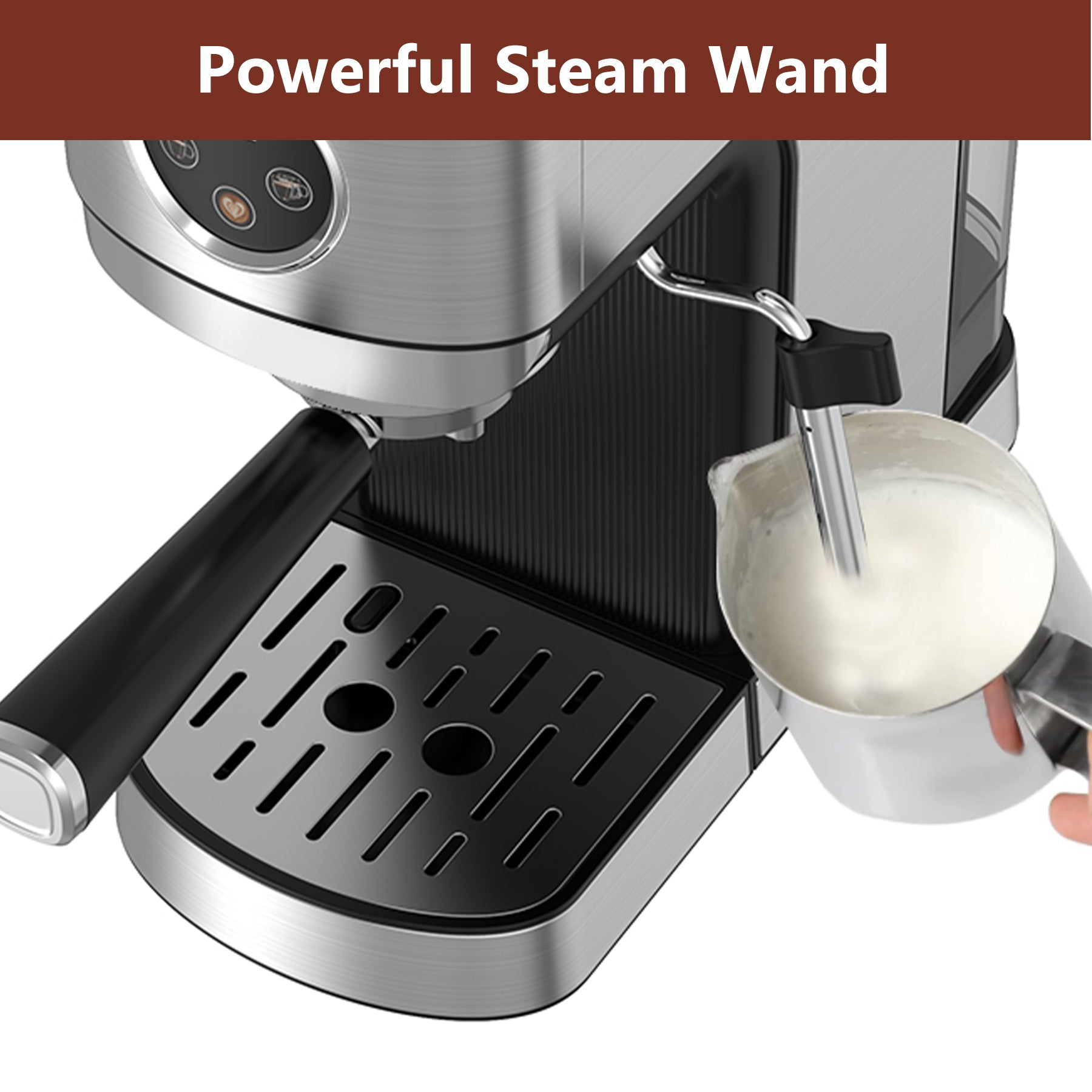 WHALL 20 Bar Touchscreen Espresso Machine with Milk Frother Steam Wand – 40oz Stainless Steel Coffee Maker for Cappuccino/Latte