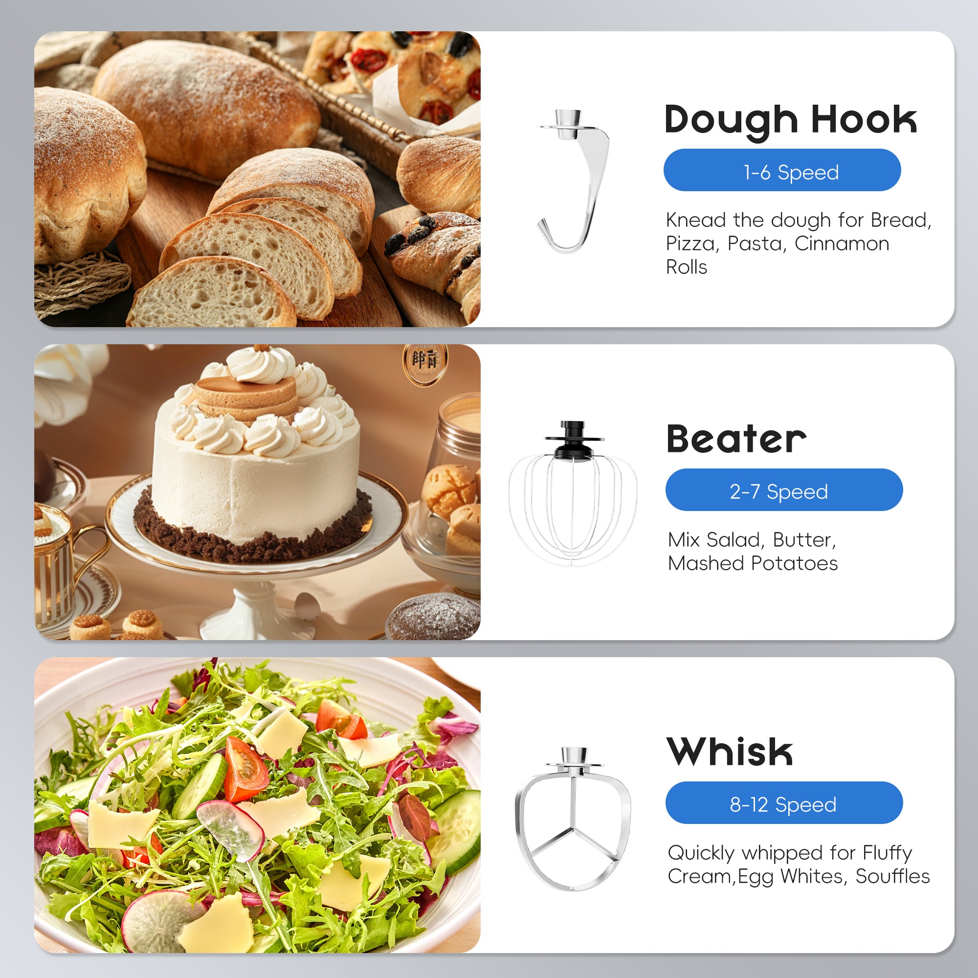 WHALL 5.5 Qt Tilt-Head Stand Mixer, Black with Dough Hook, Wire Whip, Beater