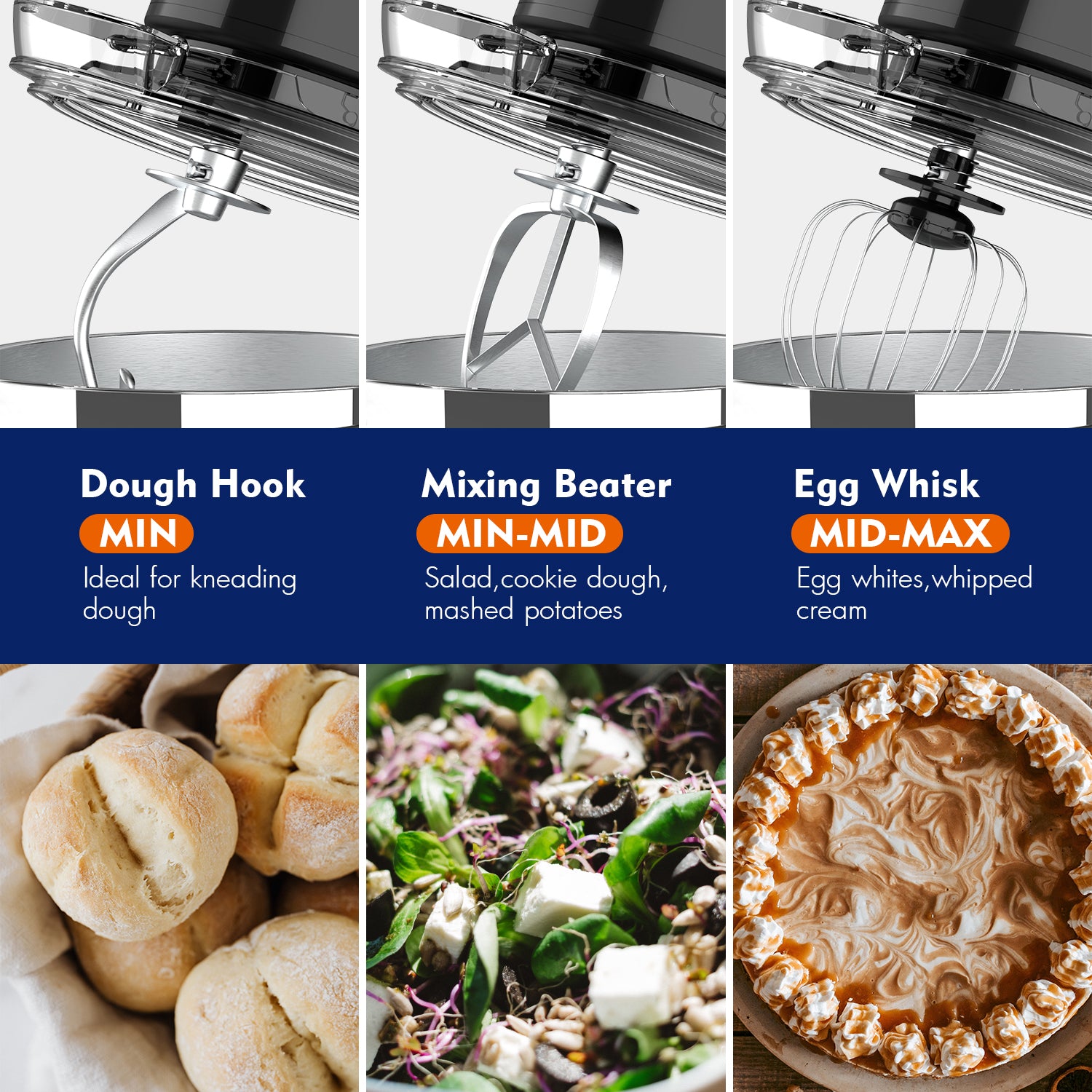 WHALL 12-Speed Tilt-Head Electric Stand Mixer – With Dough Hook, Wire Whip & Stainless Steel Bowl