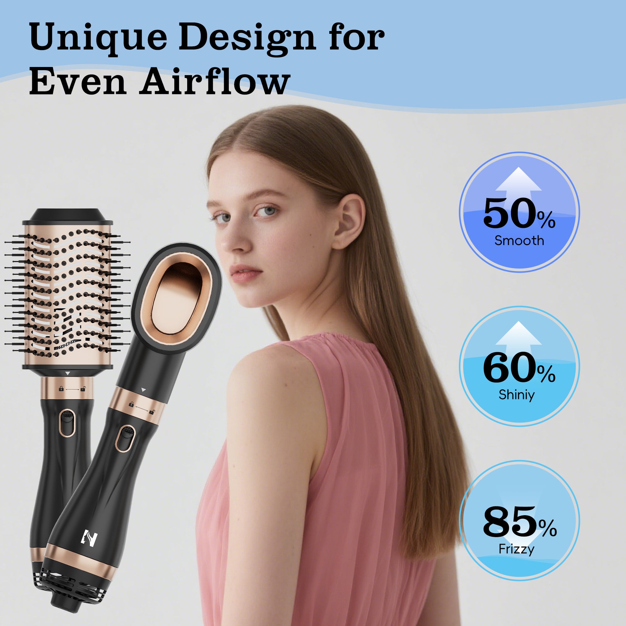 NICEBAY Hot Air Hair Brush, Blow Dryer Brush, Hot Air Styling Brush, Blowout Brush, Hair Dryer Brush for All Hair Types