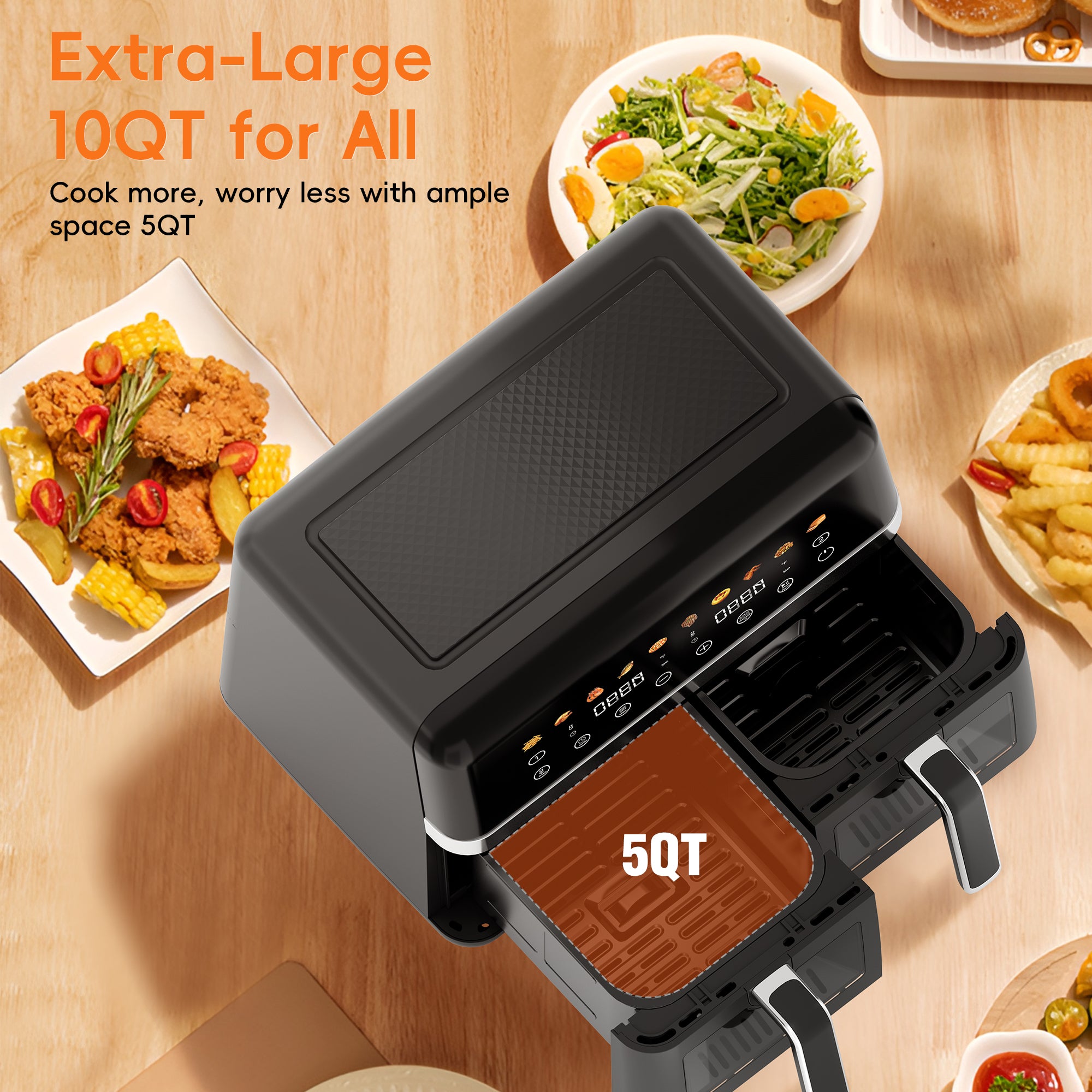 WHALL Dual Basket Digital Air Fryer Oven with View Windows, 2 Independent 5 Qt Baskets, 1800W, New