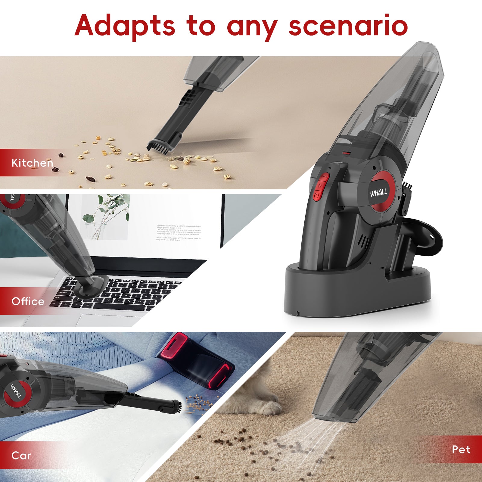 WHALL Handheld Vacuum Cleaner Cordless with Charging Docck, Portable Design for Home Use