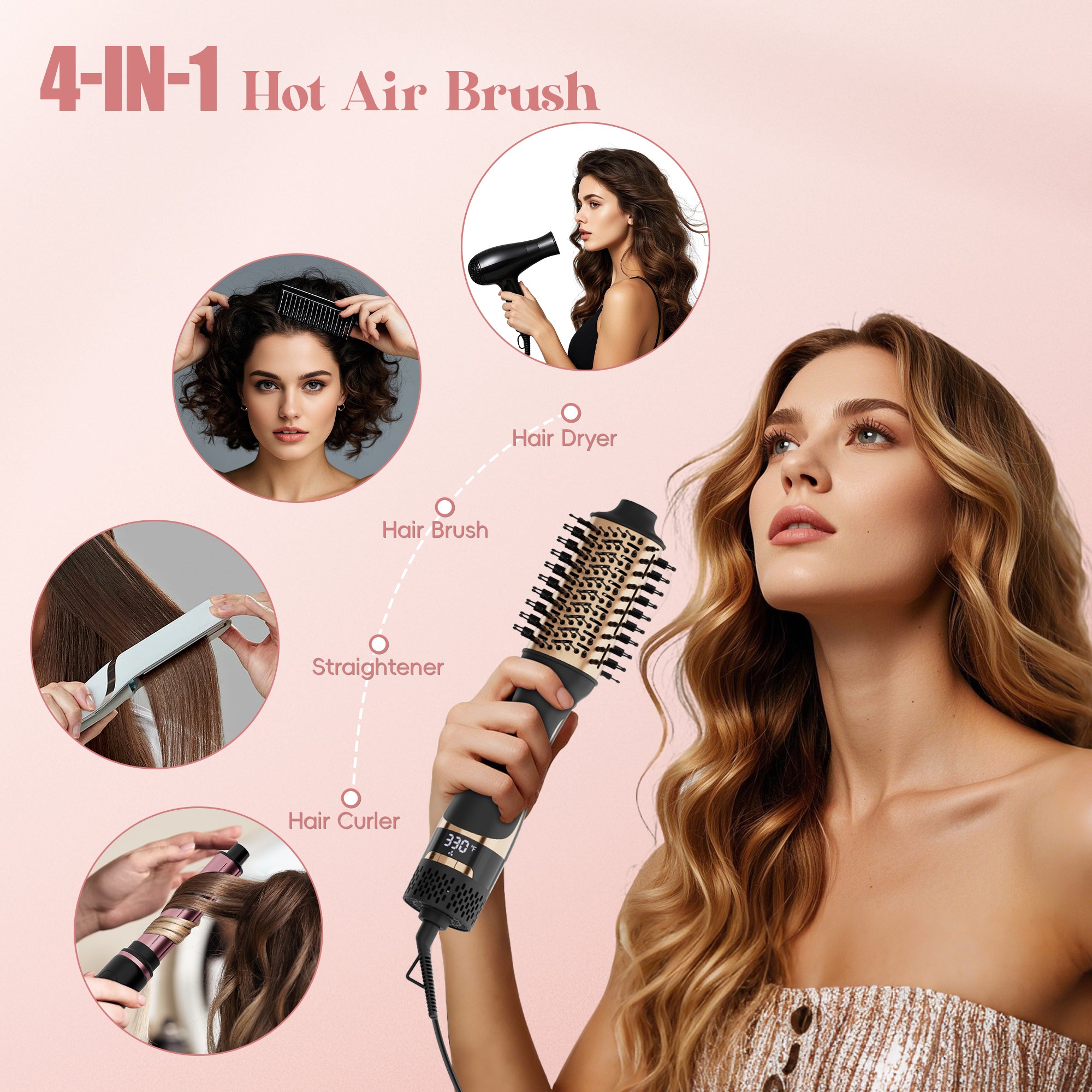 NICEBAY Hair Dryer Brush, Blow Dryer Brush with Display Screen, One Step Hot Air Brush for Hair Drying, Styling and Volumizing