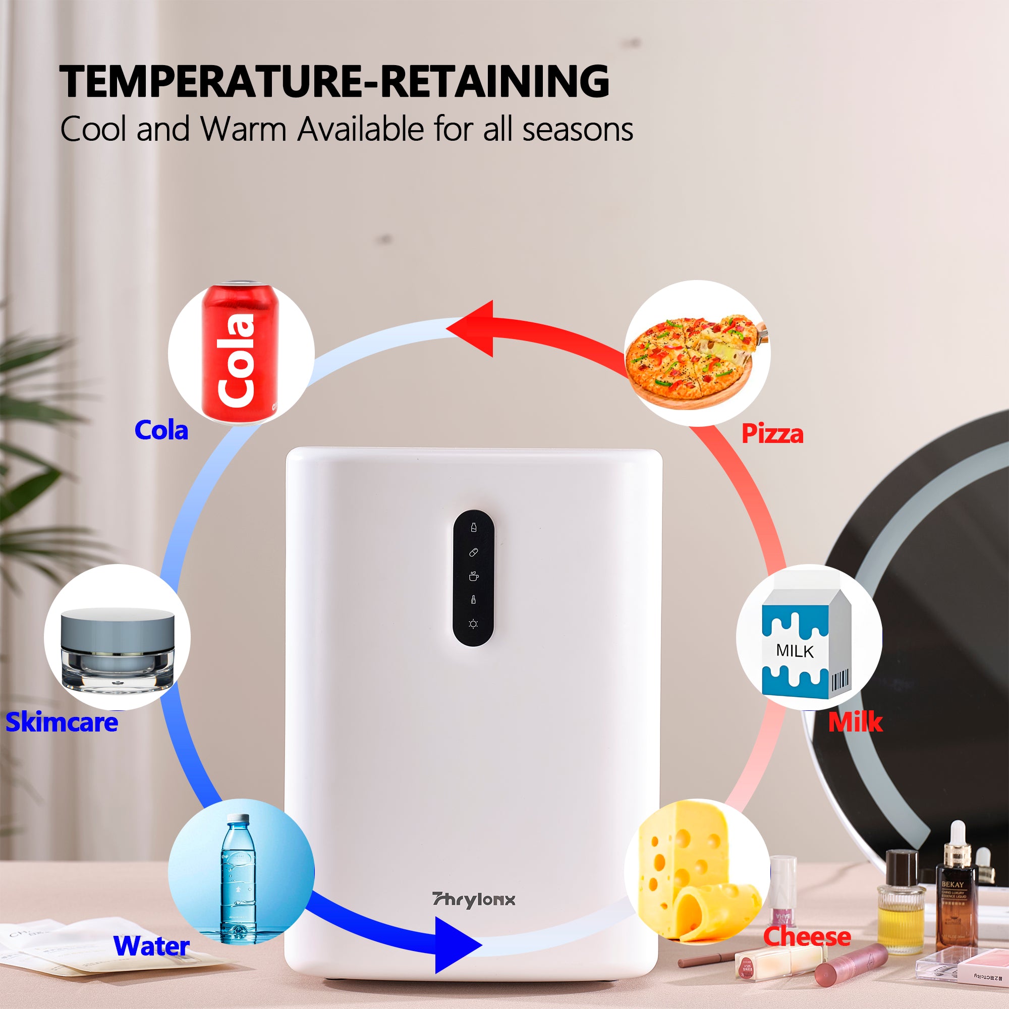 WHALL Mini Fridge 12L Portable Cooler & Warmer, Dual Power 120V AC/12V DC, Small Electric Refrigerator for Bedroom, Car, Skincare, Travel, Camping