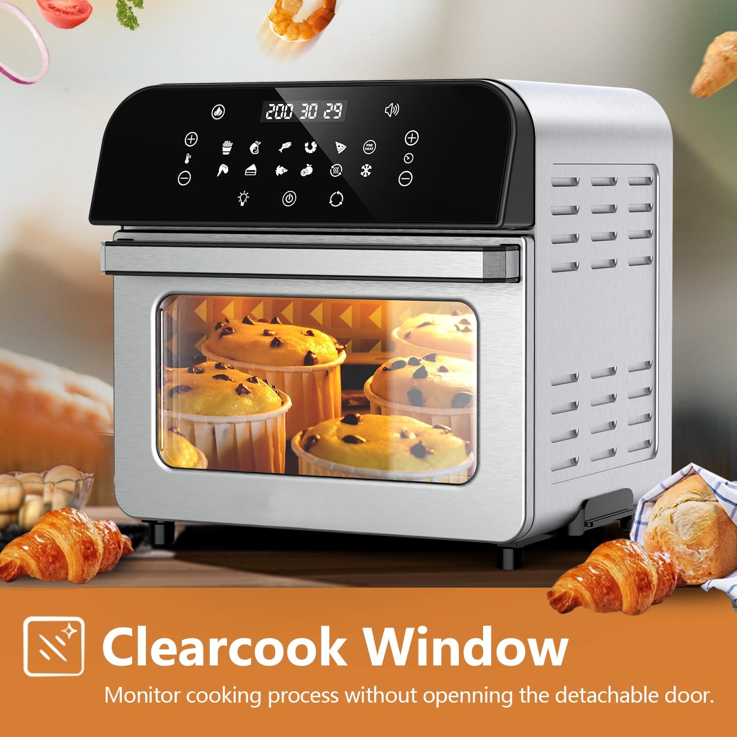 Whall 12QT Smart Touchscreen Air Fryer Oven - 12-in-1 Multi-Function, Large Clear Window, Up to 95% Less Oil