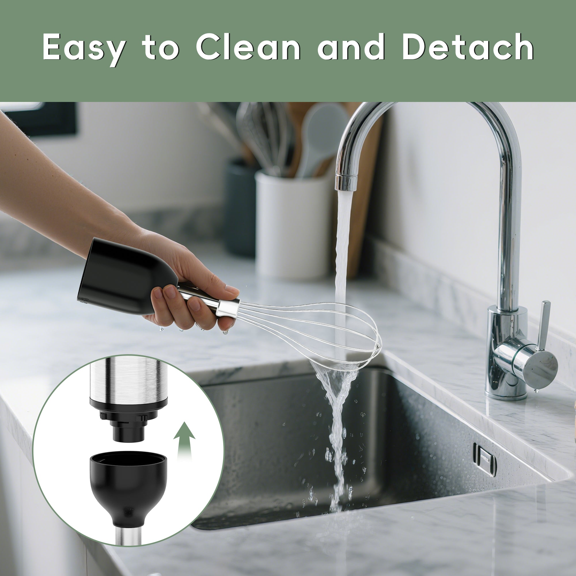 WHALL Cordless Immersion Blender, Rechargeable 5-in-1 Hand Blender with Whisk, Milk Frother Attachments, Portable Stick mixed,700ml Beaker, 500ml Chopper