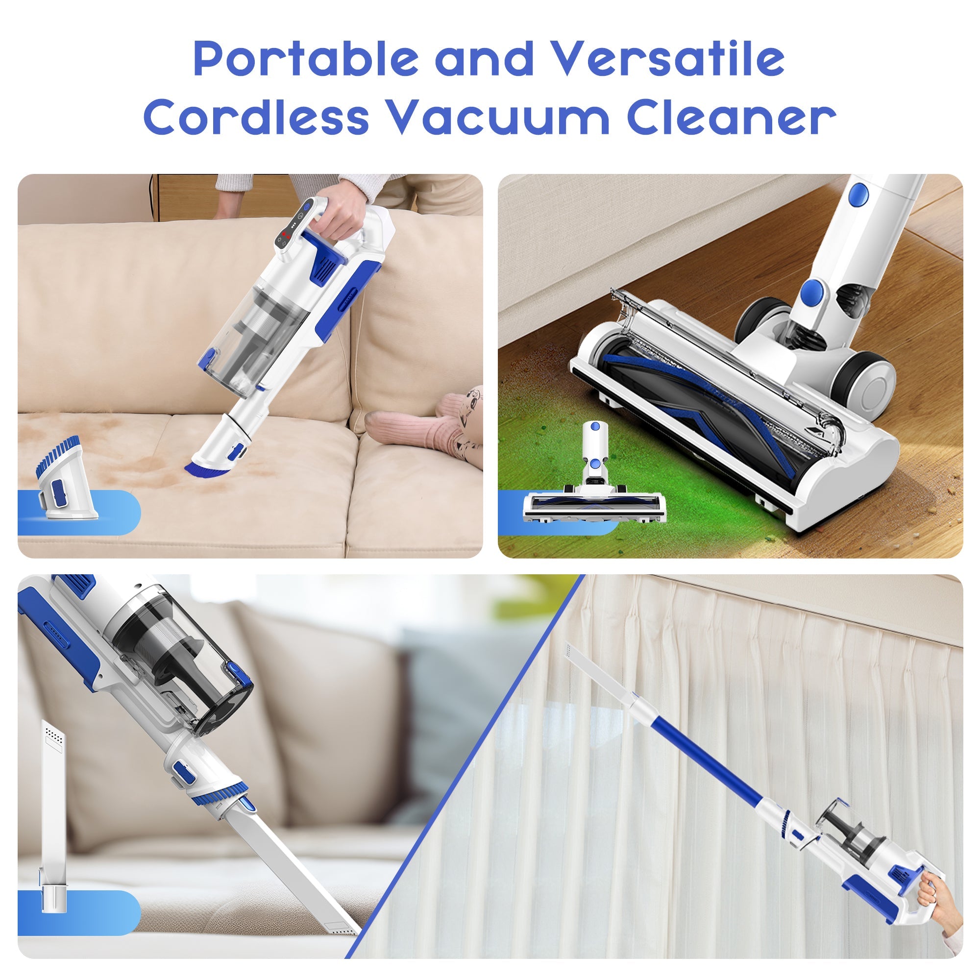 WHALL Stick Vacuum Cleaner, Handheld Vacuum Cleaner, Cordless Vacuum Cleaner, Brushless Motor, LED Display