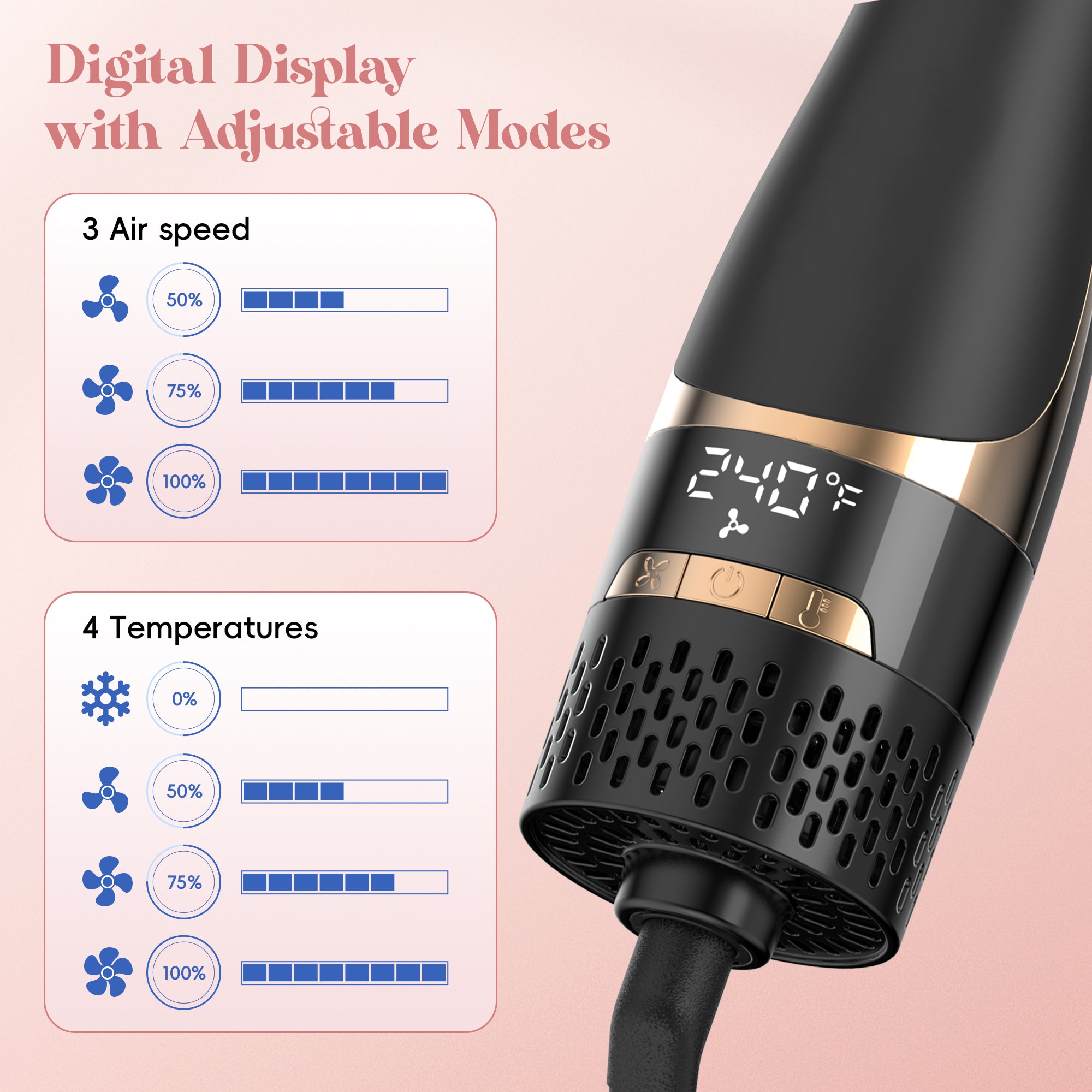 NICEBAY Hair Dryer Brush, Blow Dryer Brush with Display Screen, One Step Hot Air Brush for Hair Drying, Styling and Volumizing