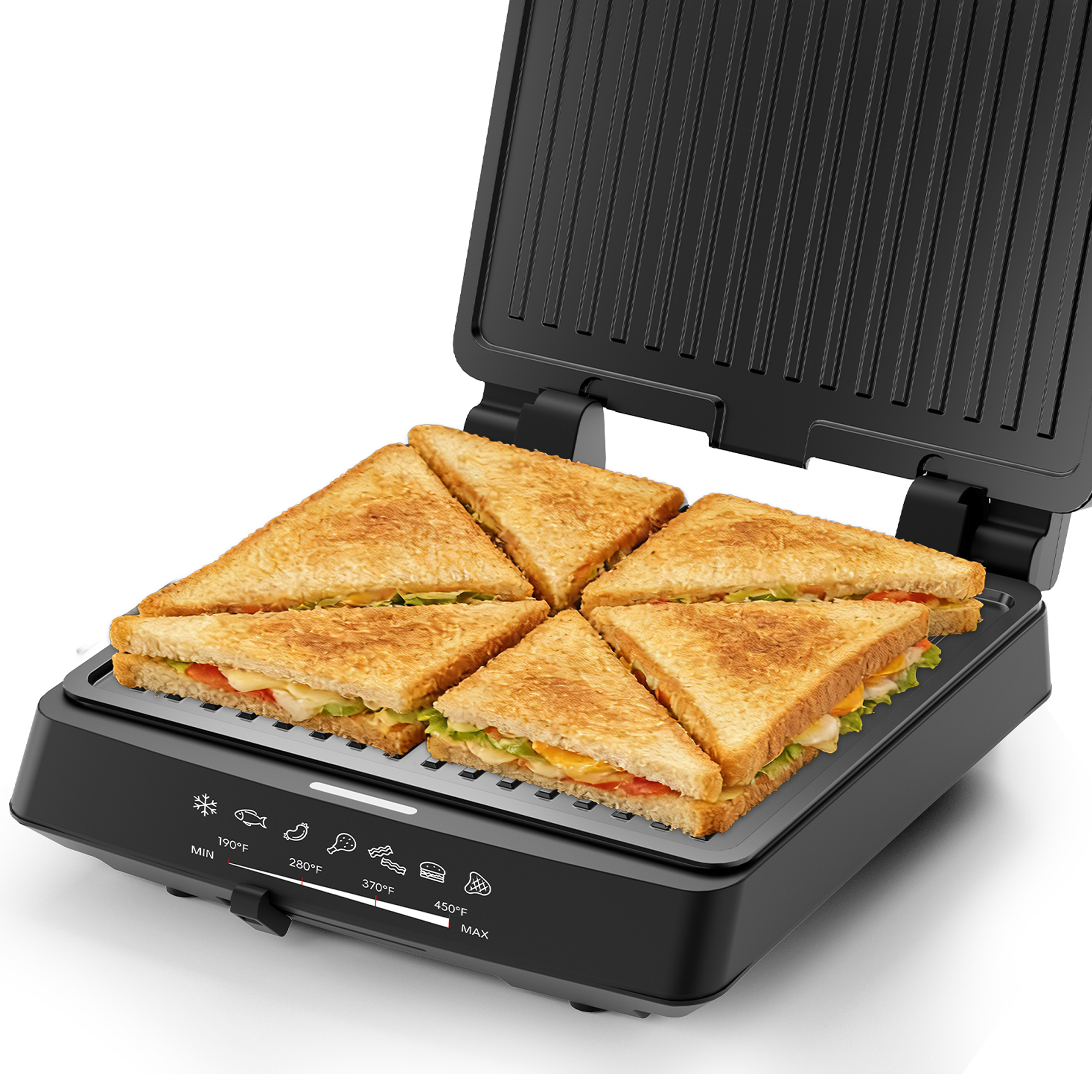 WHALL 4‑in‑1 Indoor Grill & Griddle, 1600W, Opens Flat, Removable Non‑Stick Plates